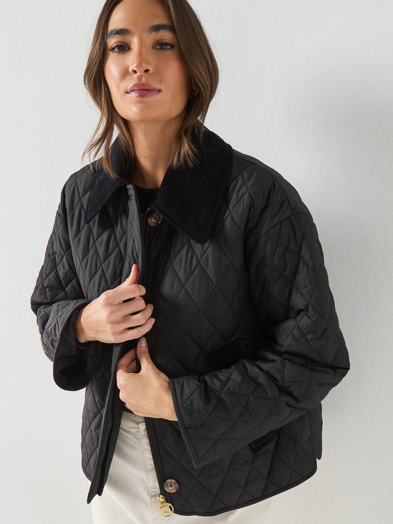 Image 5 of 6 of Barbour Womens Quilted Cord Collar Jacket - Black