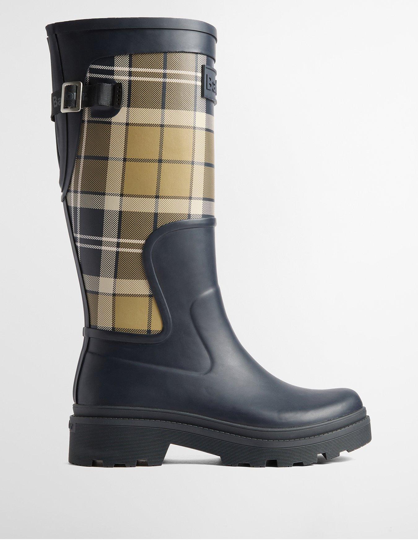 Image 1 of 4 of Barbour Womens Tall Checked Wellington Boots - Blue
