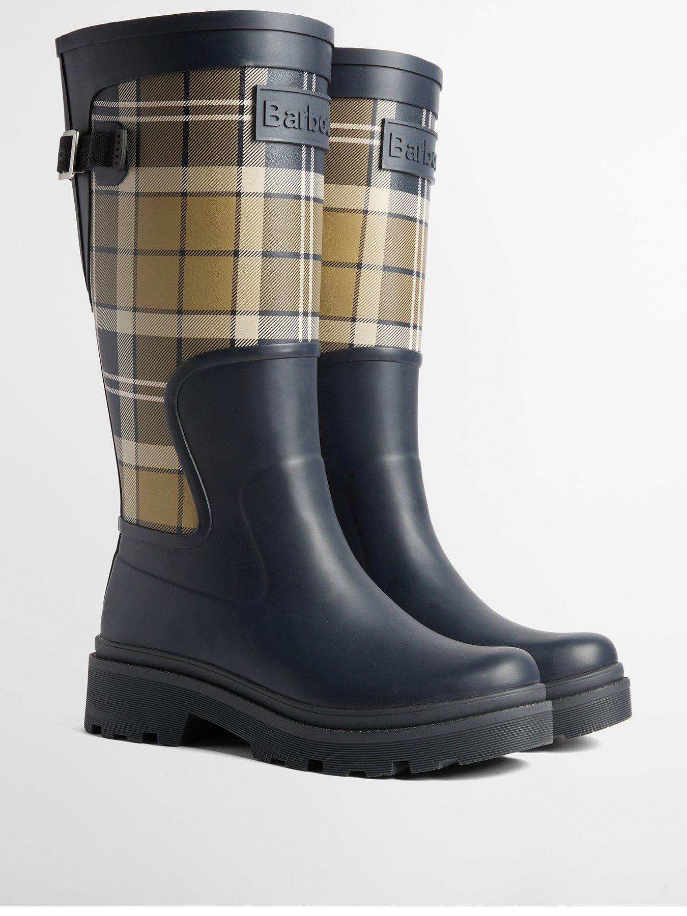 Image 2 of 4 of Barbour Womens Tall Checked Wellington Boots - Blue