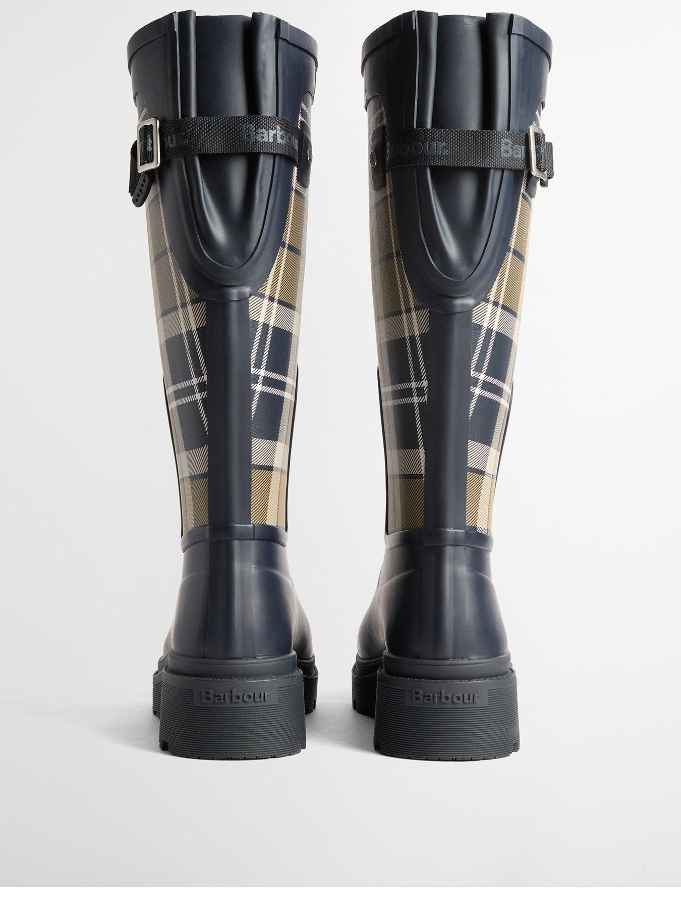 Image 3 of 4 of Barbour Womens Tall Checked Wellington Boots - Blue