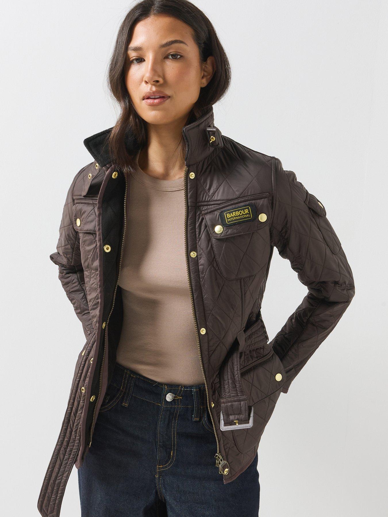 Image 1 of 7 of Barbour International Womens Polarquilt Belted Funnel Neck Jacket - Brown