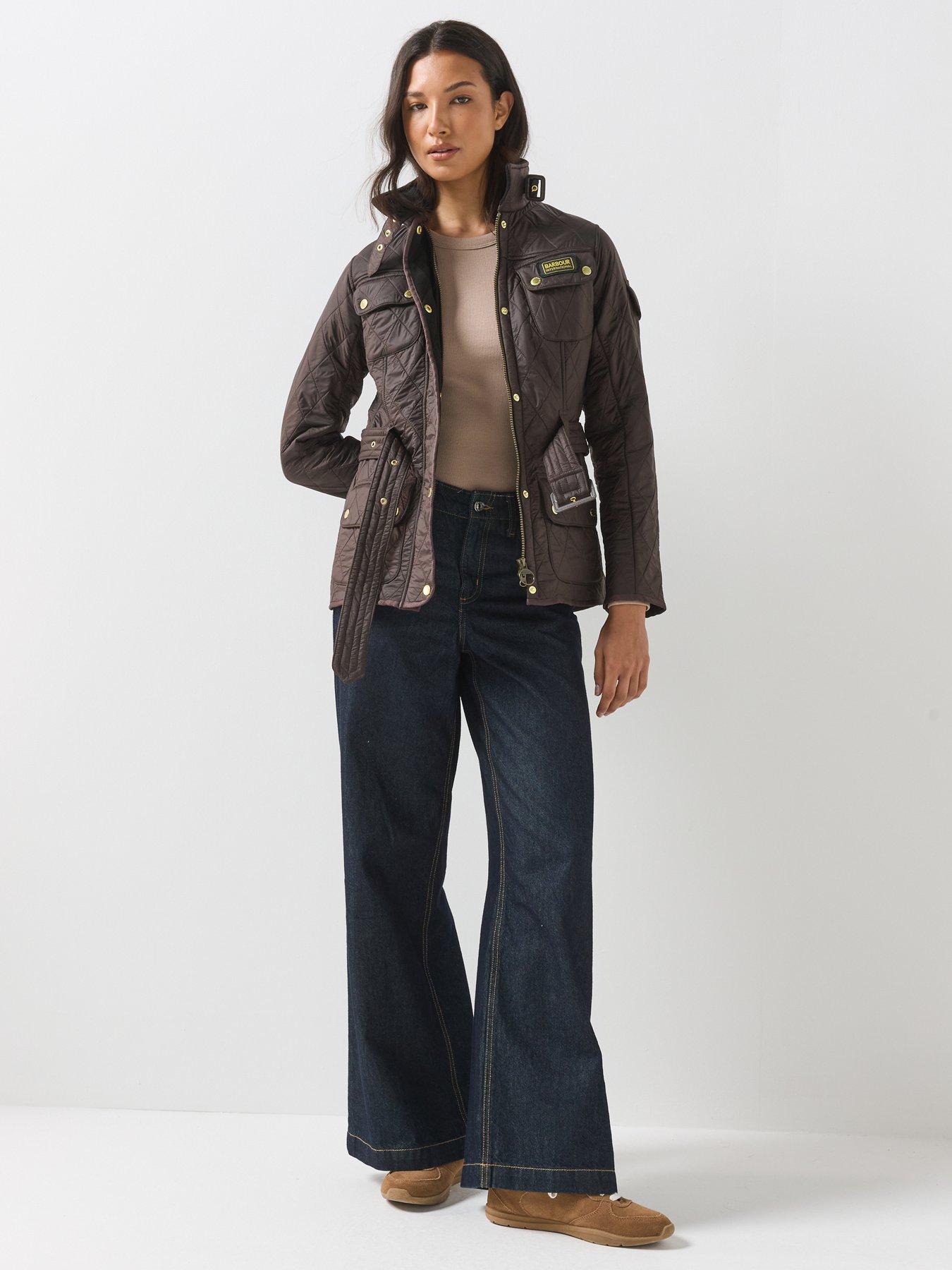 Image 3 of 7 of Barbour International Womens Polarquilt Belted Funnel Neck Jacket - Brown