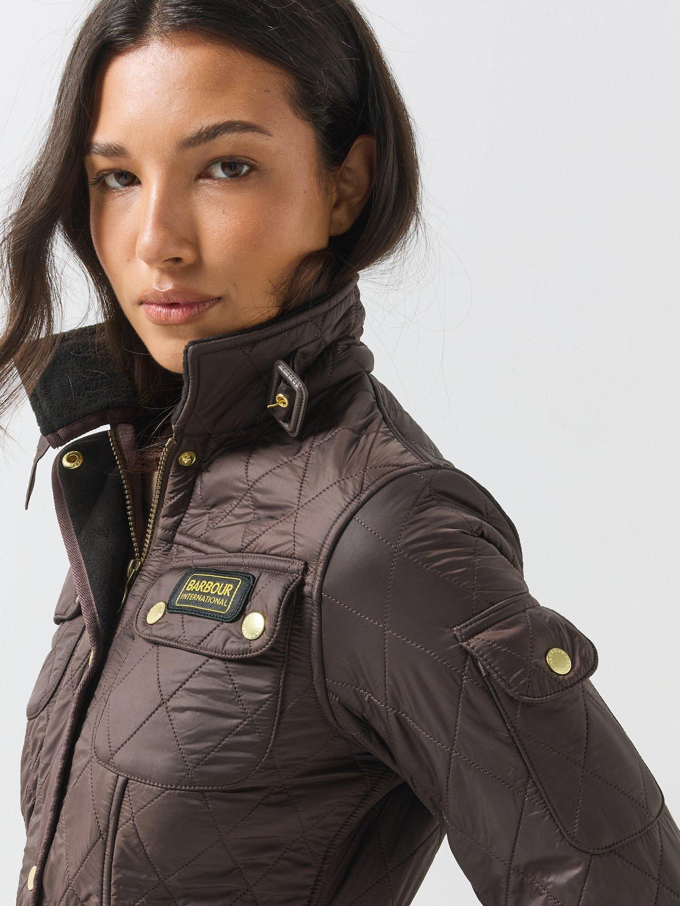 Image 4 of 7 of Barbour International Womens Polarquilt Belted Funnel Neck Jacket - Brown