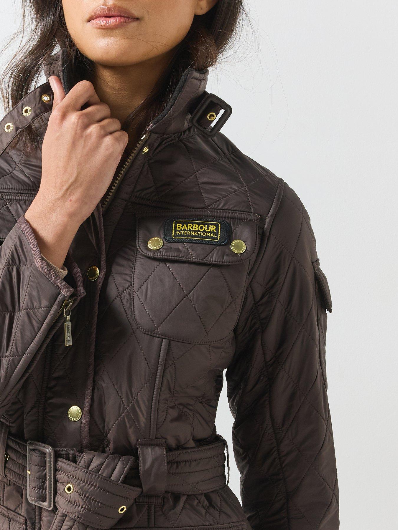 Image 5 of 7 of Barbour International Womens Polarquilt Belted Funnel Neck Jacket - Brown