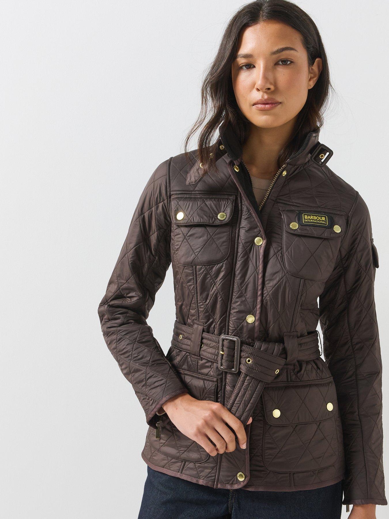 Image 6 of 7 of Barbour International Womens Polarquilt Belted Funnel Neck Jacket - Brown