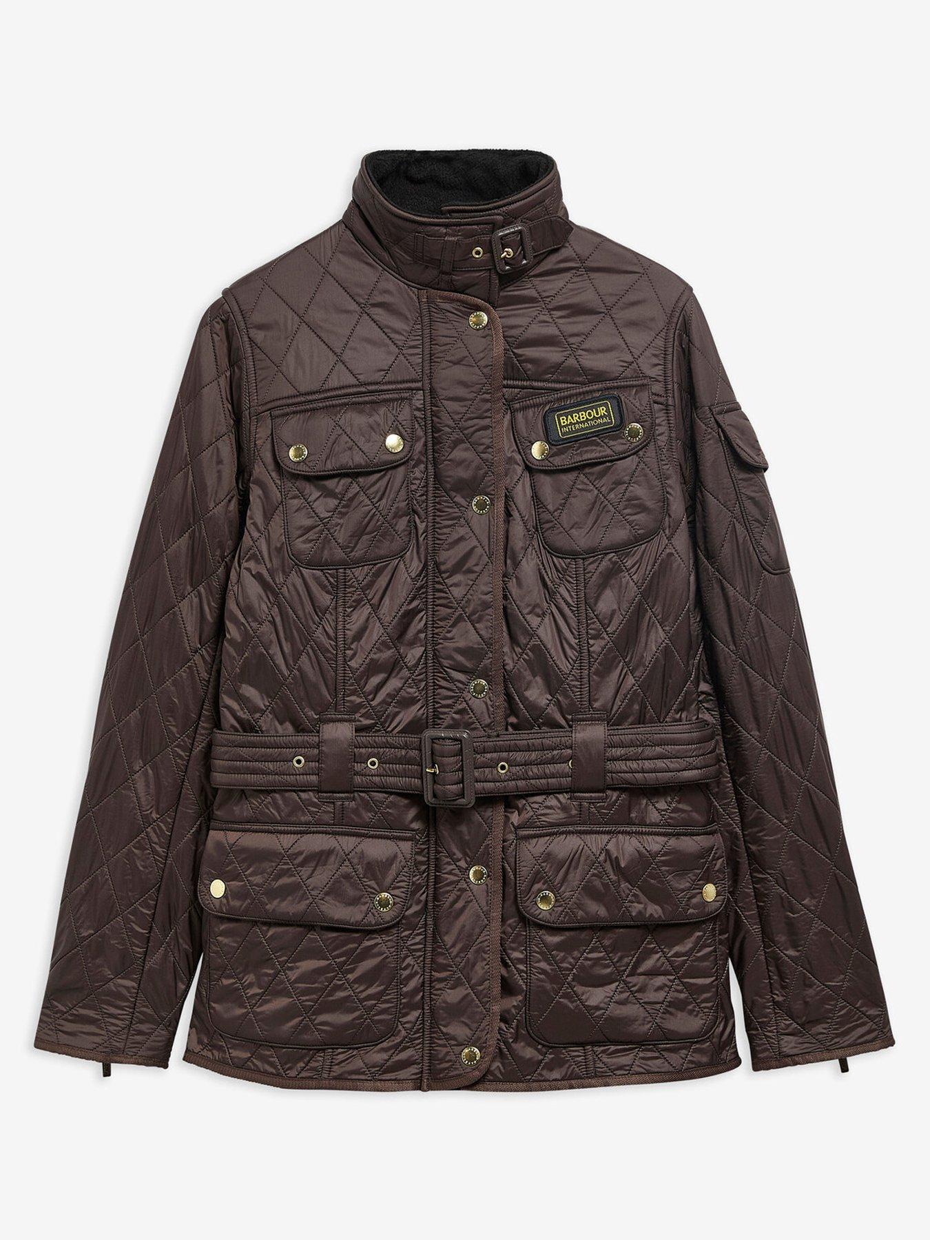 Image 7 of 7 of Barbour International Womens Polarquilt Belted Funnel Neck Jacket - Brown