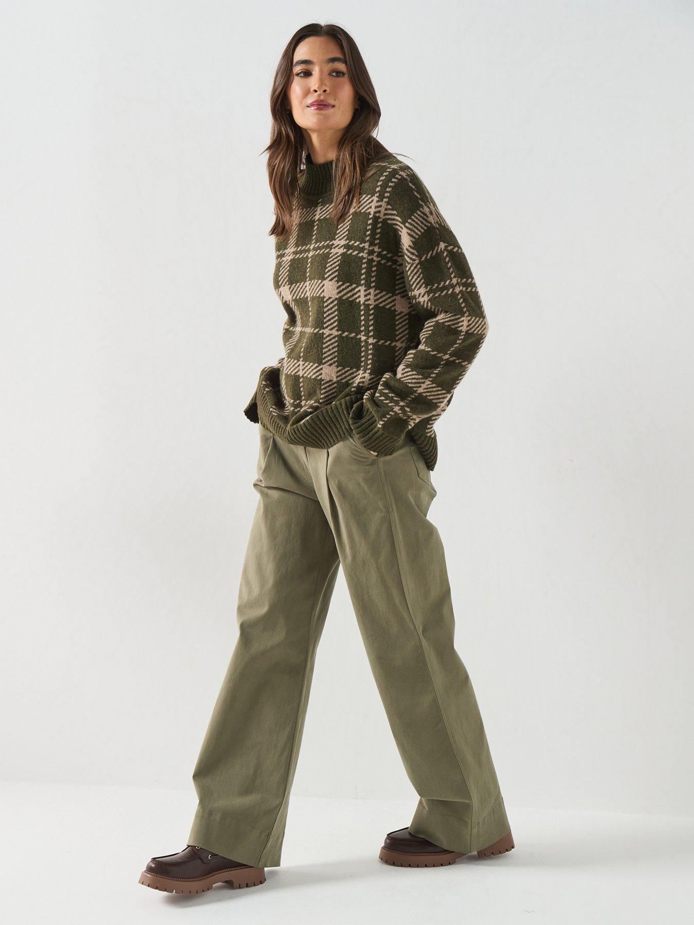 Image 3 of 6 of Barbour Womens Delilah Tartan Jacquard Funnel Neck Jumper - Green
