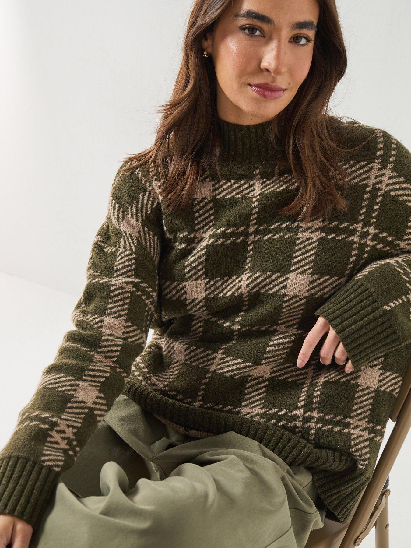 Image 4 of 6 of Barbour Womens Delilah Tartan Jacquard Funnel Neck Jumper - Green