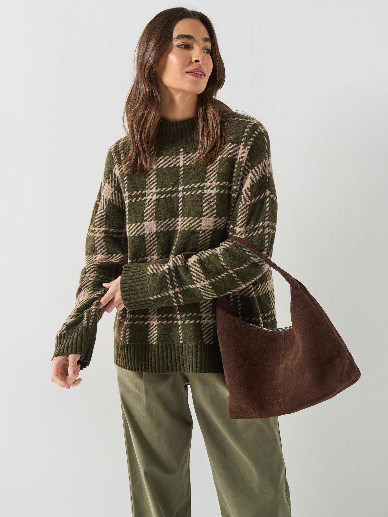 Image 5 of 6 of Barbour Womens Delilah Tartan Jacquard Funnel Neck Jumper - Green