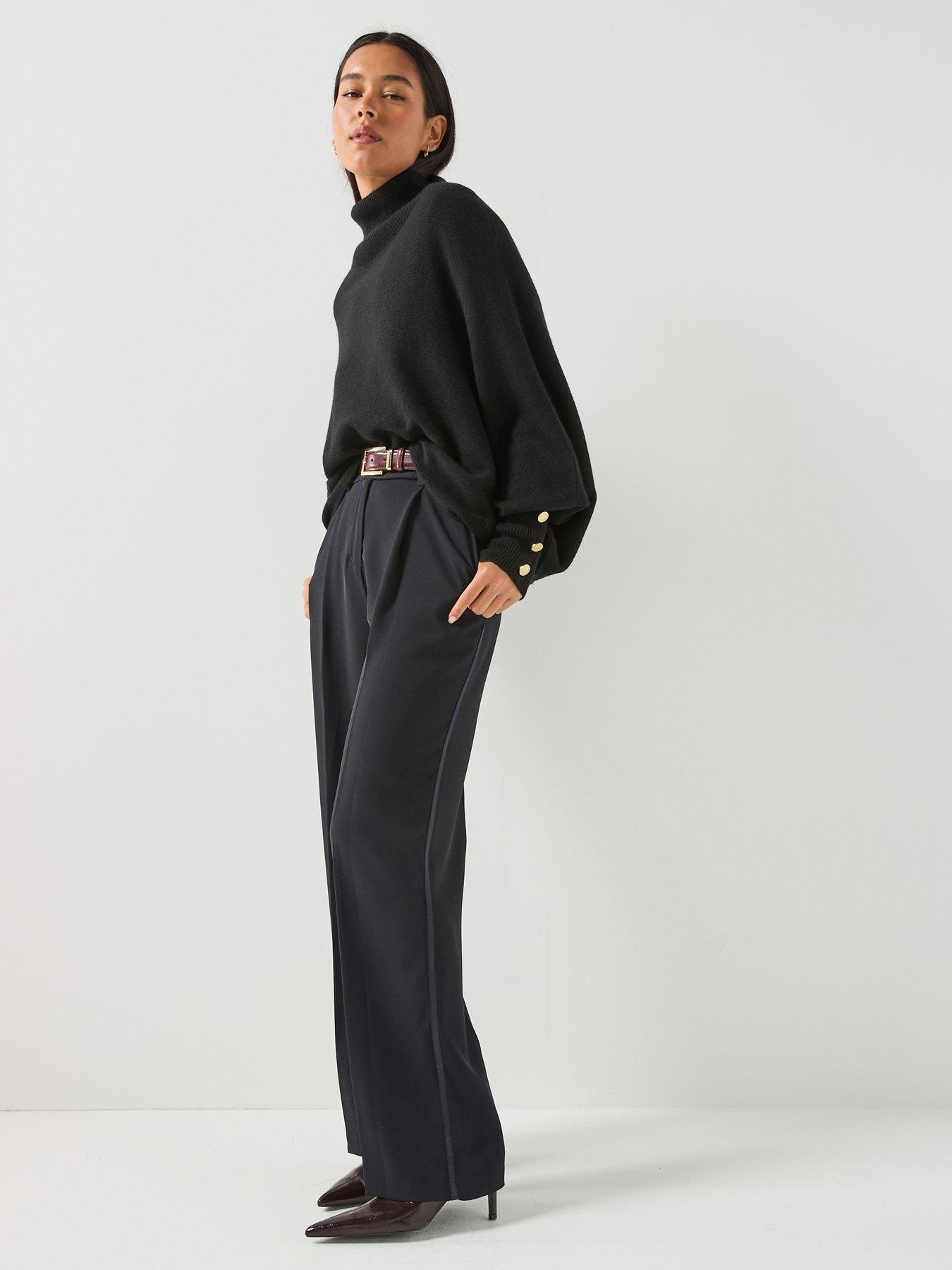 Image 1 of 6 of Barbour International Womens Funnel Neck Batwing Button Cuff Jumper - Black