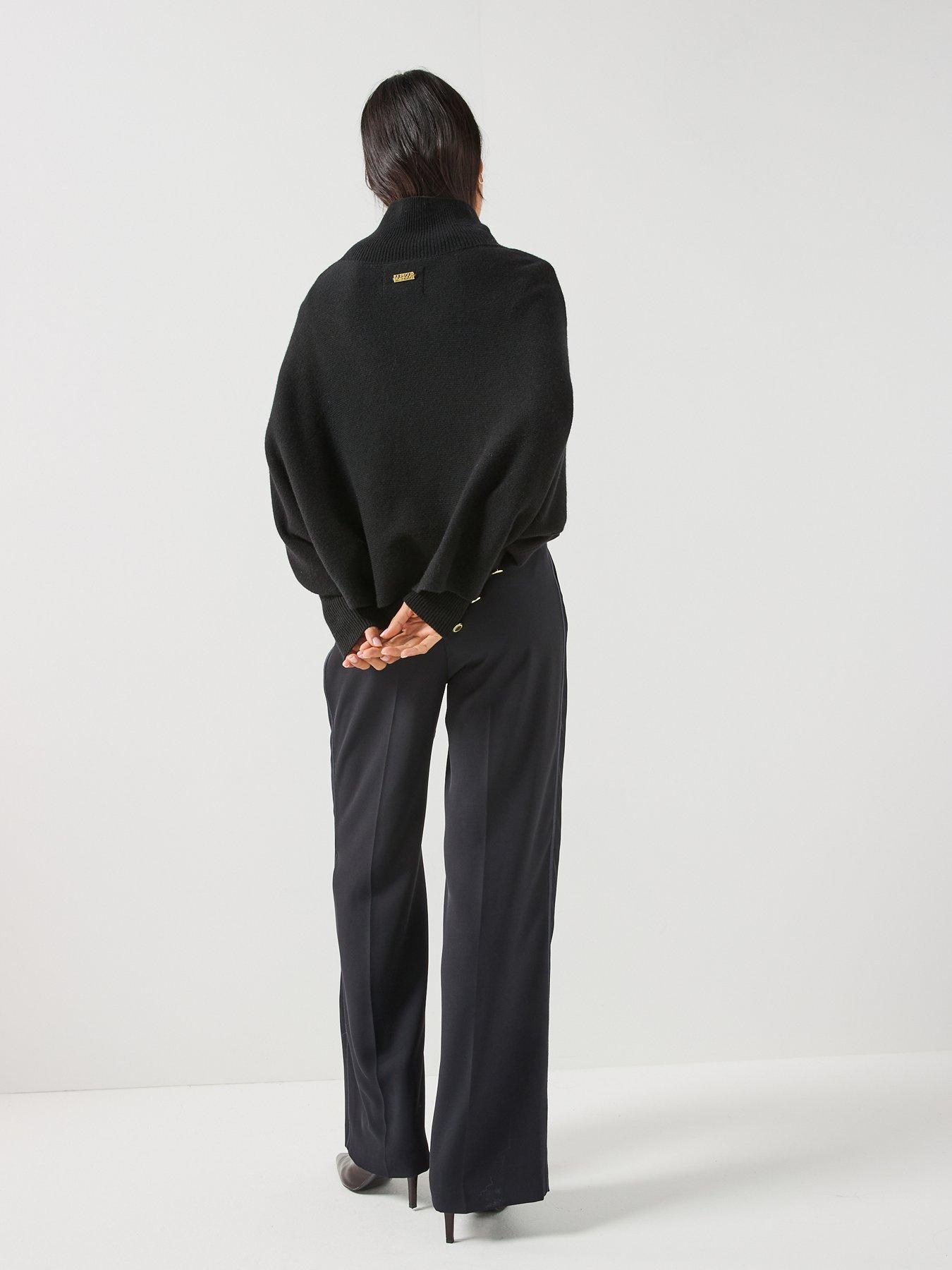 Image 2 of 6 of Barbour International Womens Funnel Neck Batwing Button Cuff Jumper - Black