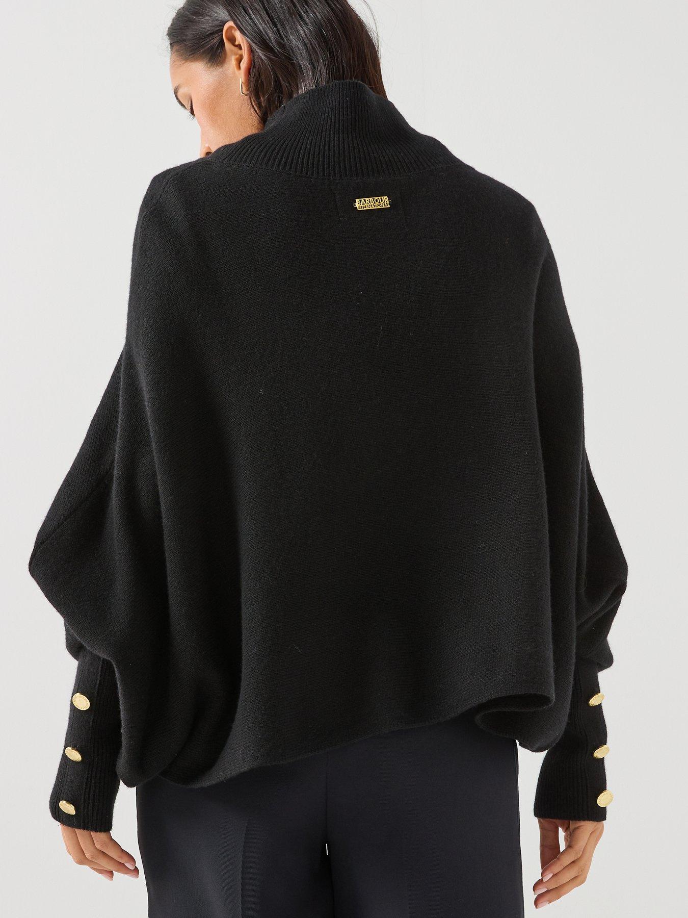 Image 5 of 6 of Barbour International Womens Funnel Neck Batwing Button Cuff Jumper - Black