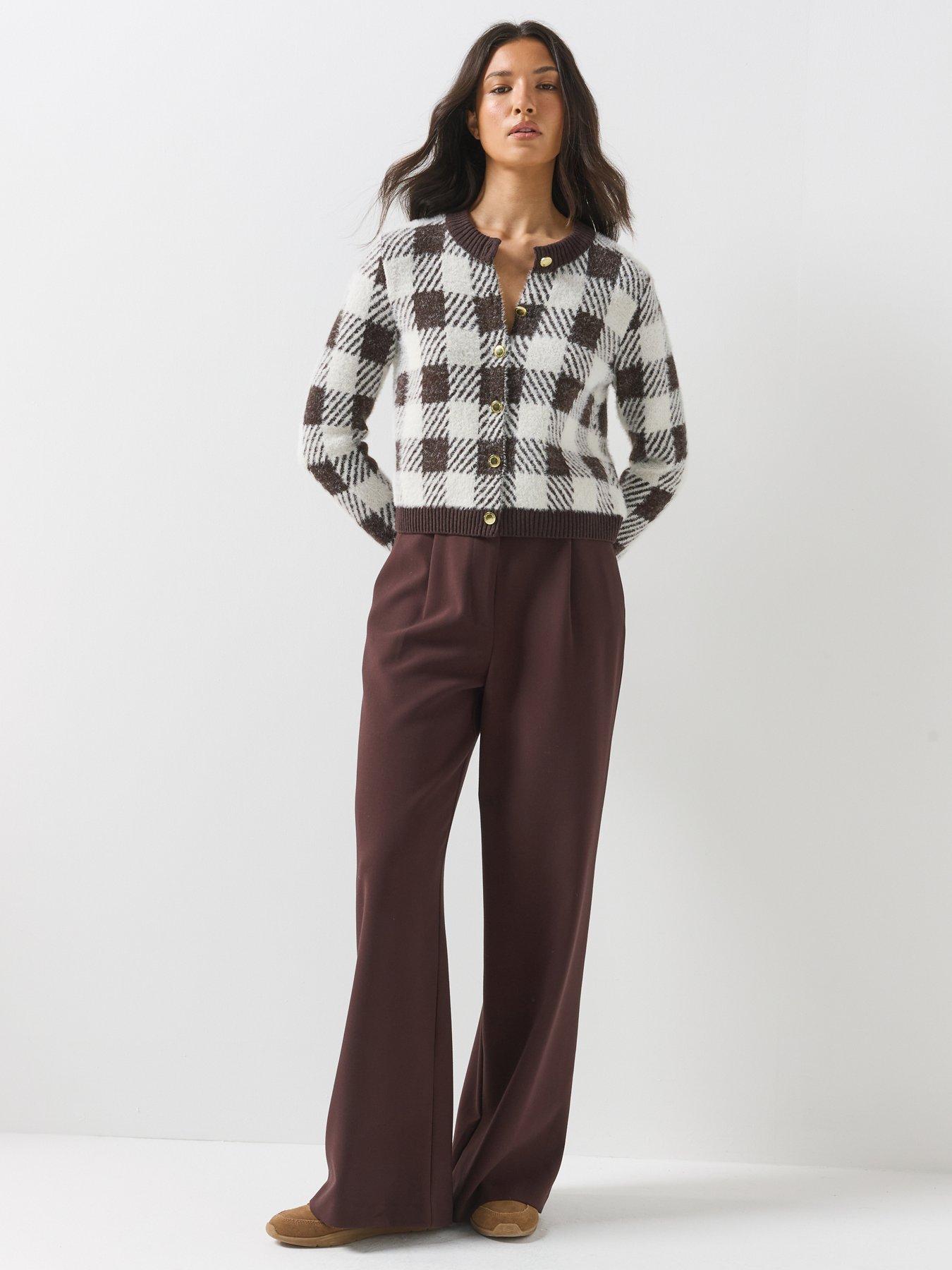 Image 3 of 6 of Barbour International Womens Halina Checked Button-Through Cardigan - Brown