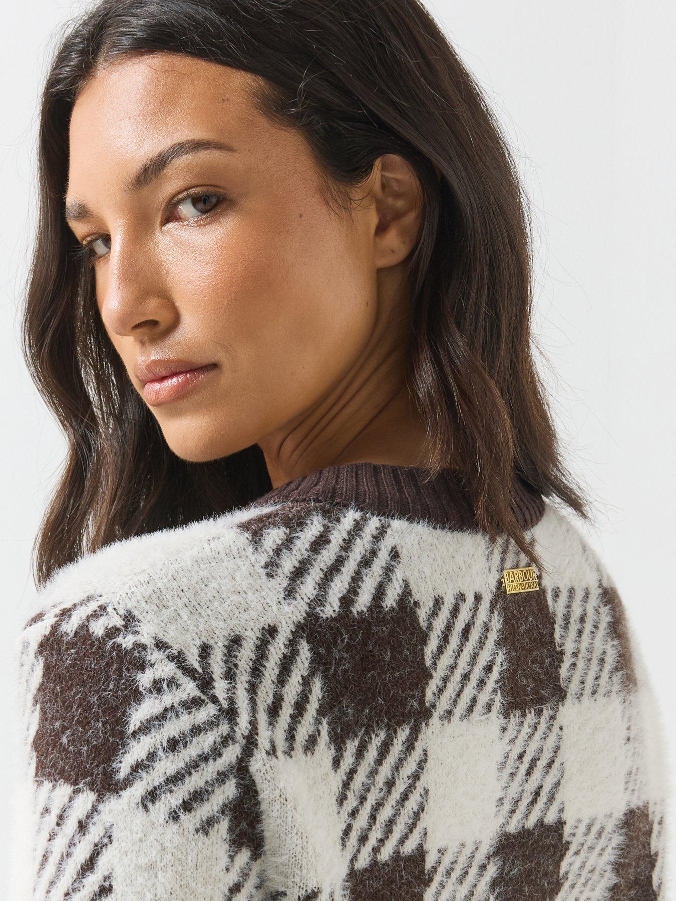 Image 4 of 6 of Barbour International Womens Halina Checked Button-Through Cardigan - Brown