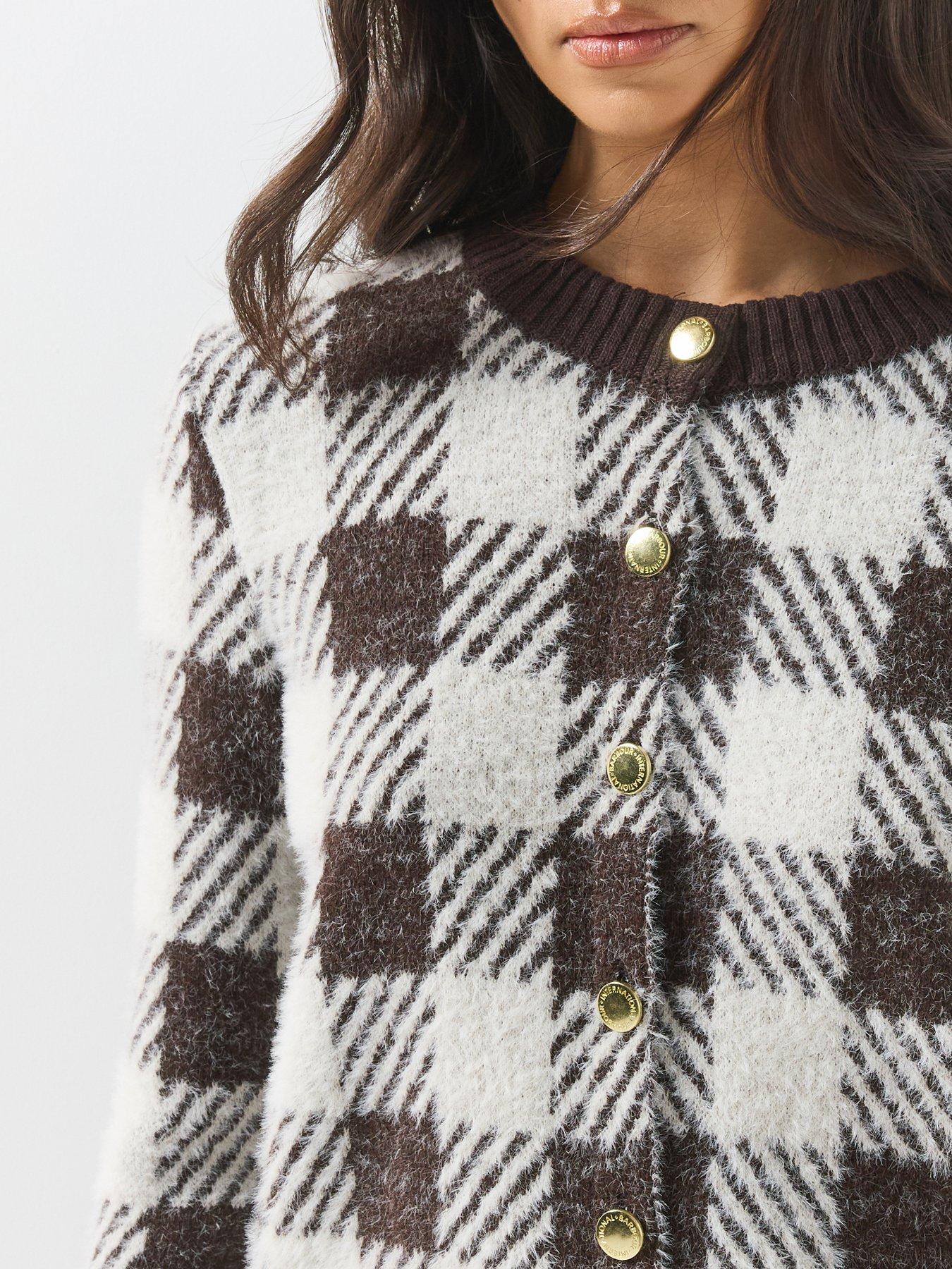 Image 5 of 6 of Barbour International Womens Halina Checked Button-Through Cardigan - Brown