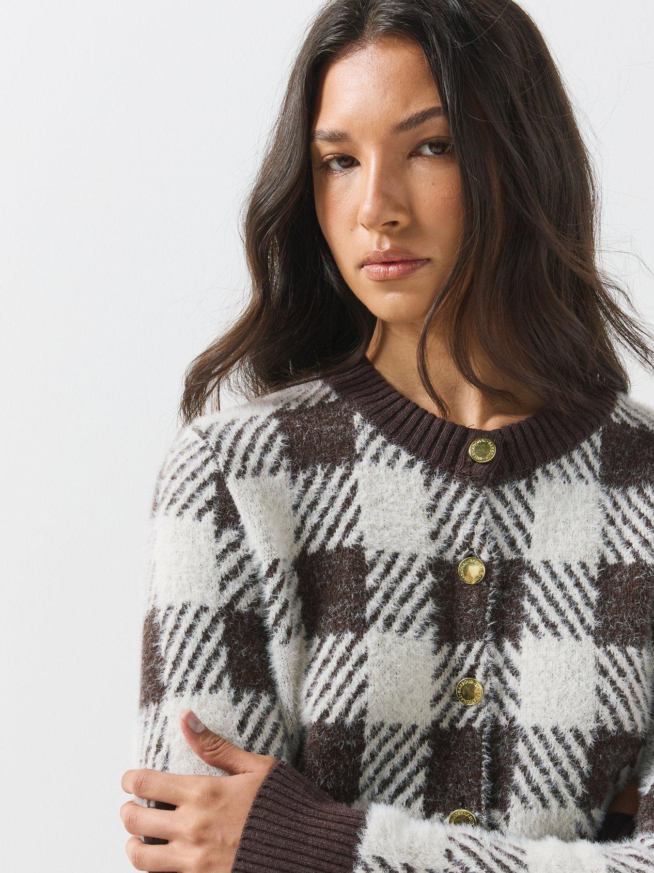 Image 6 of 6 of Barbour International Womens Halina Checked Button-Through Cardigan - Brown