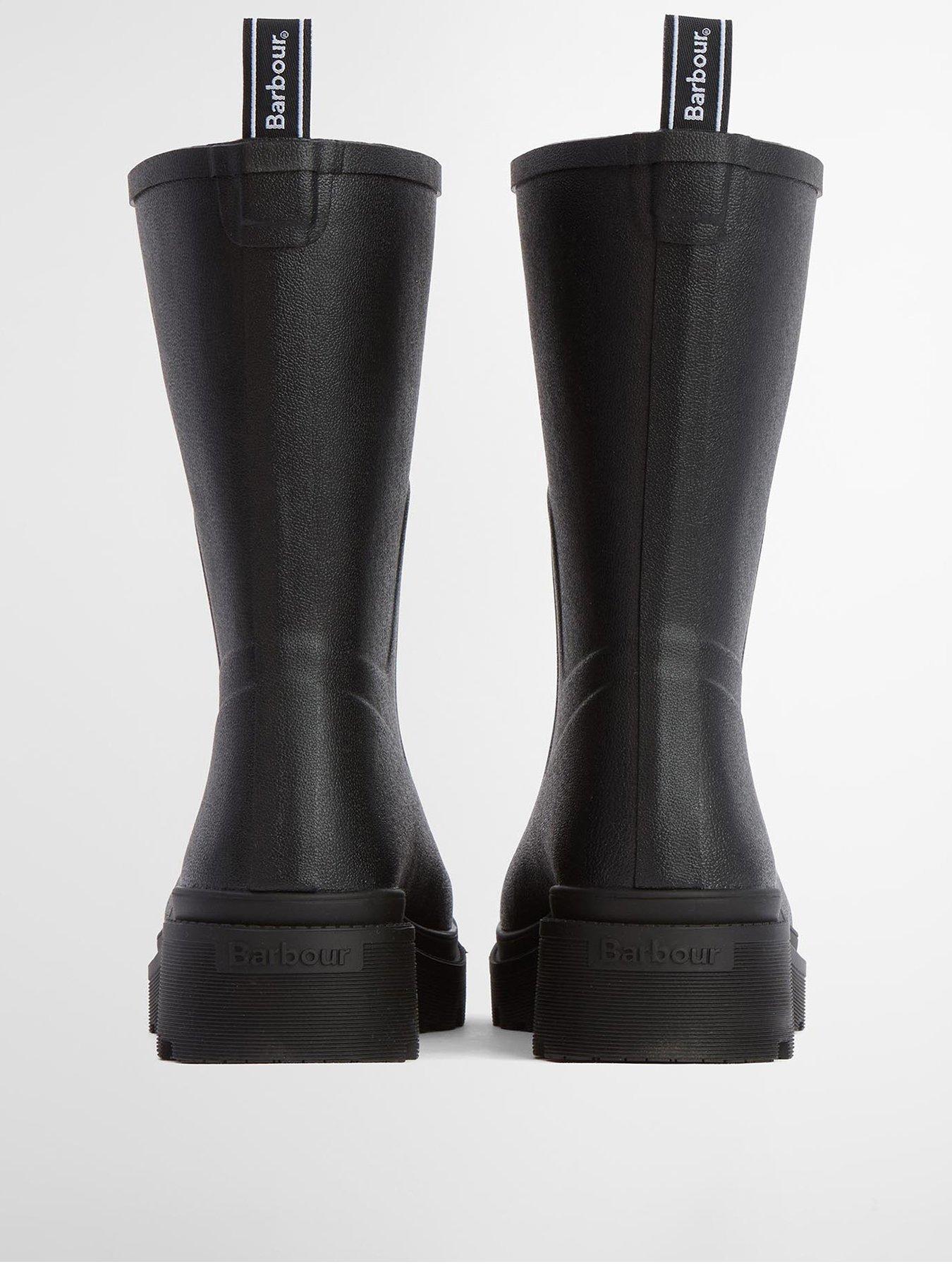 Image 3 of 7 of Barbour Womens Devlin Midi Lace-Front Chunky Sole Wellington Boots - Black