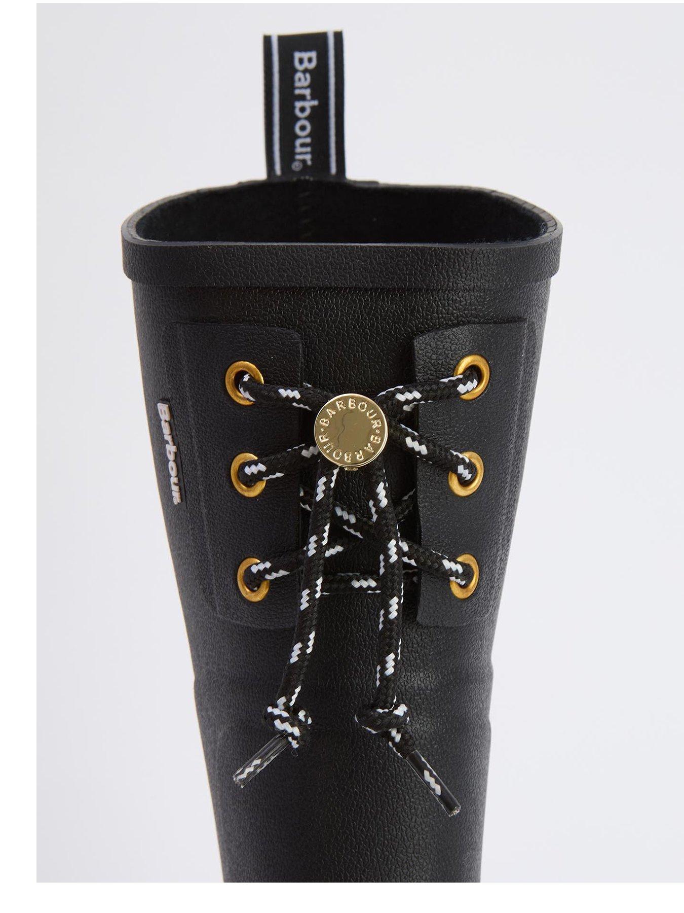 Image 4 of 7 of Barbour Womens Devlin Midi Lace-Front Chunky Sole Wellington Boots - Black