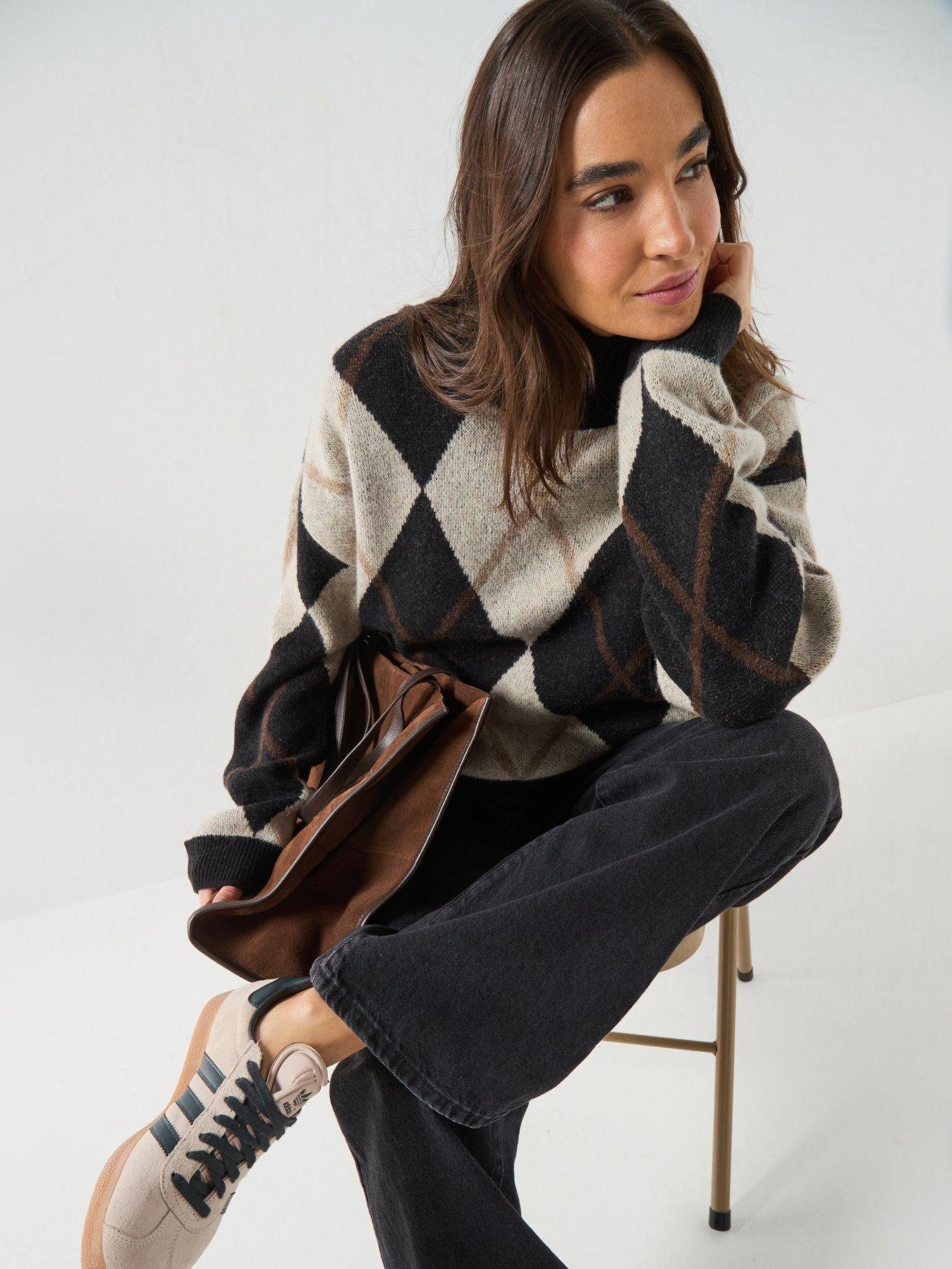 Image 4 of 6 of Barbour Womens Argyle Roll Neck Slouchy Jumper - Multi