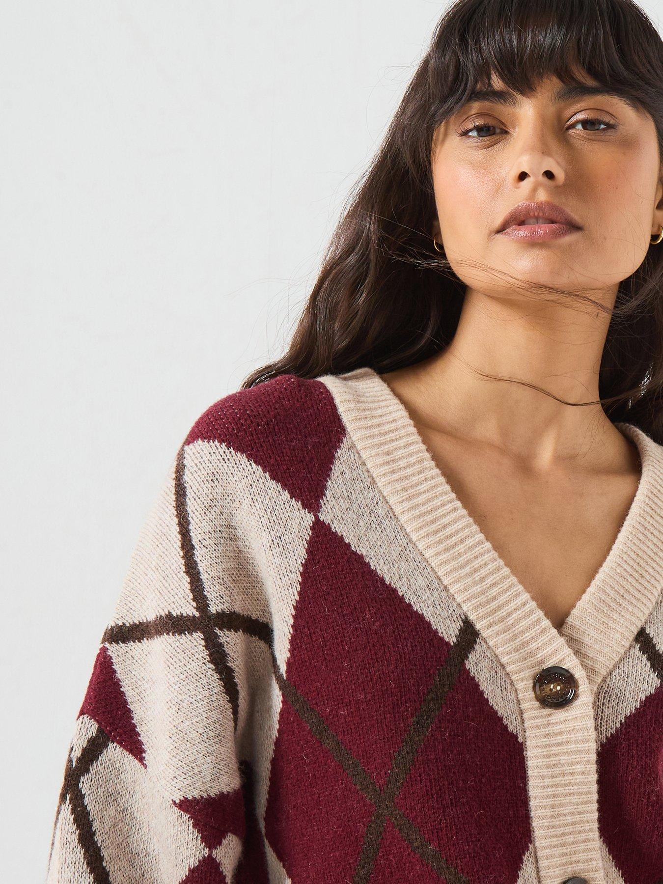 Image 4 of 6 of Barbour Womens Harleigh Argyle Jacquard Wool-Blend Cardigan - Multi