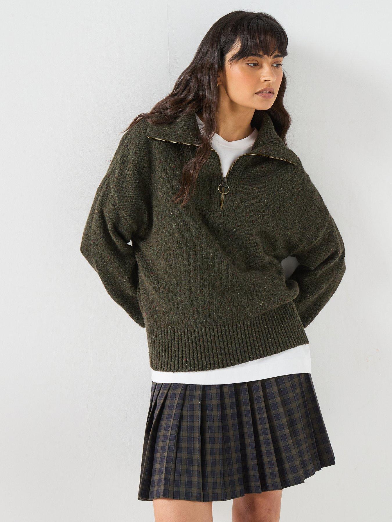 Image 1 of 6 of Barbour Womens Lavensdale Wool Blend Quarter Zip Jumper - Green