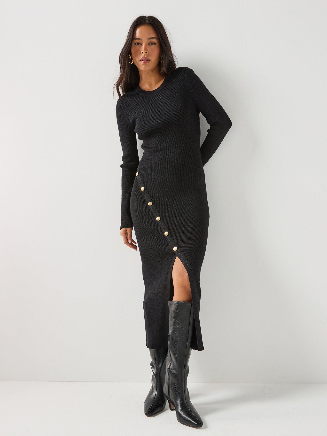 Image 1 of 6 of Barbour International Molina Knitted Midi Dress - Black