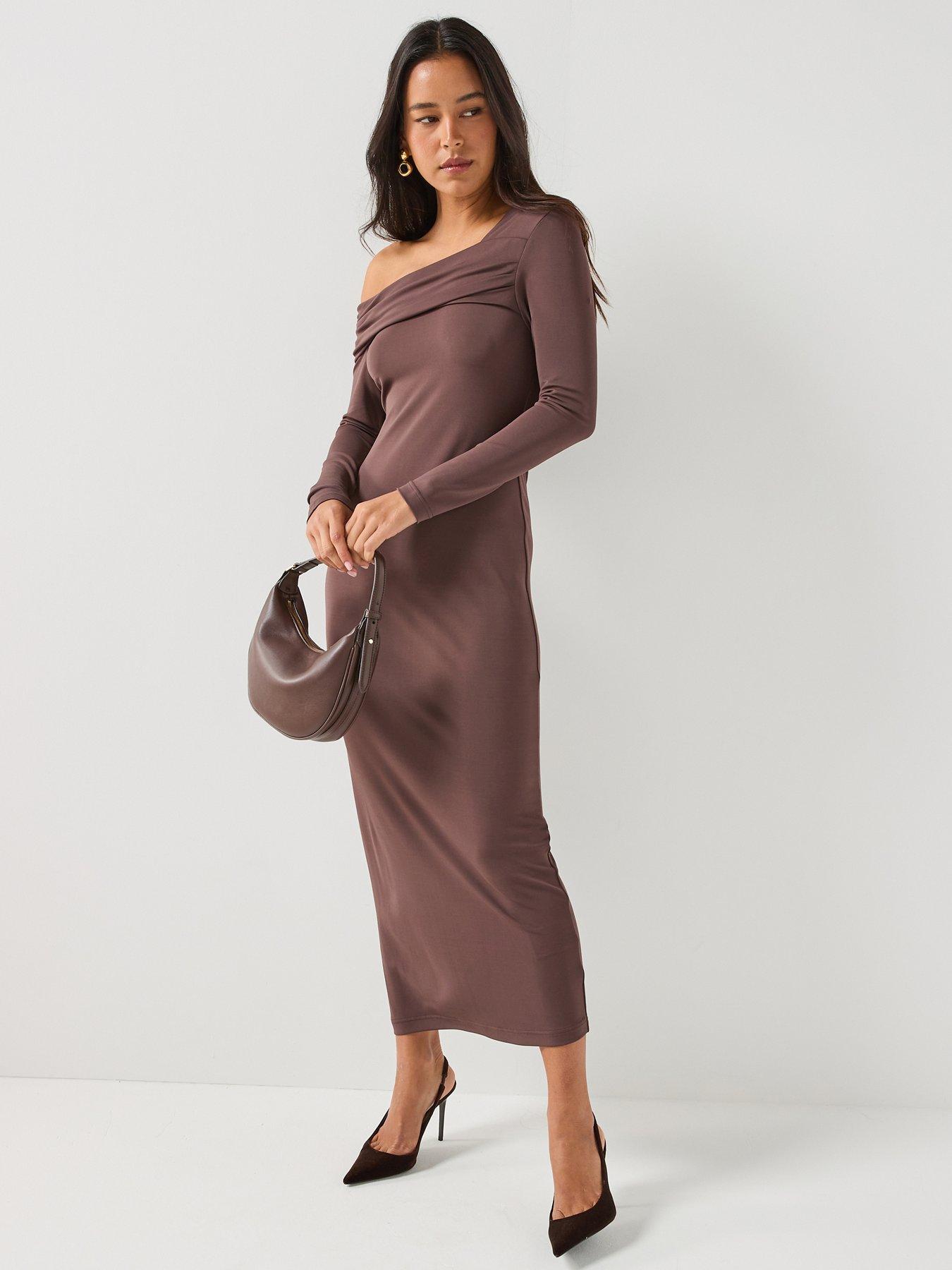 Image 1 of 6 of Barbour International Women's Kemora Off The Shoulder Midi Dress - Brown