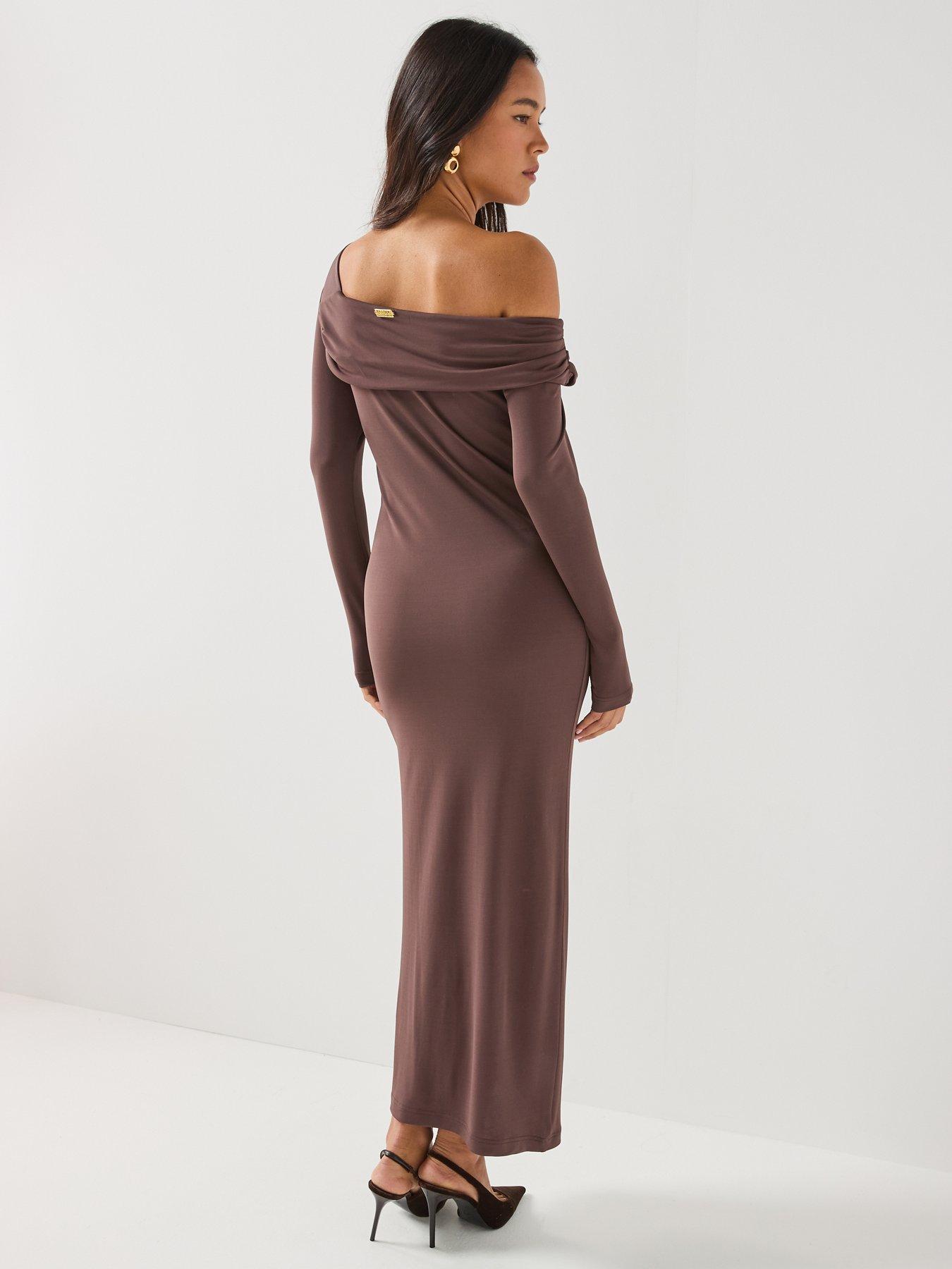 Image 2 of 6 of Barbour International Women's Kemora Off The Shoulder Midi Dress - Brown