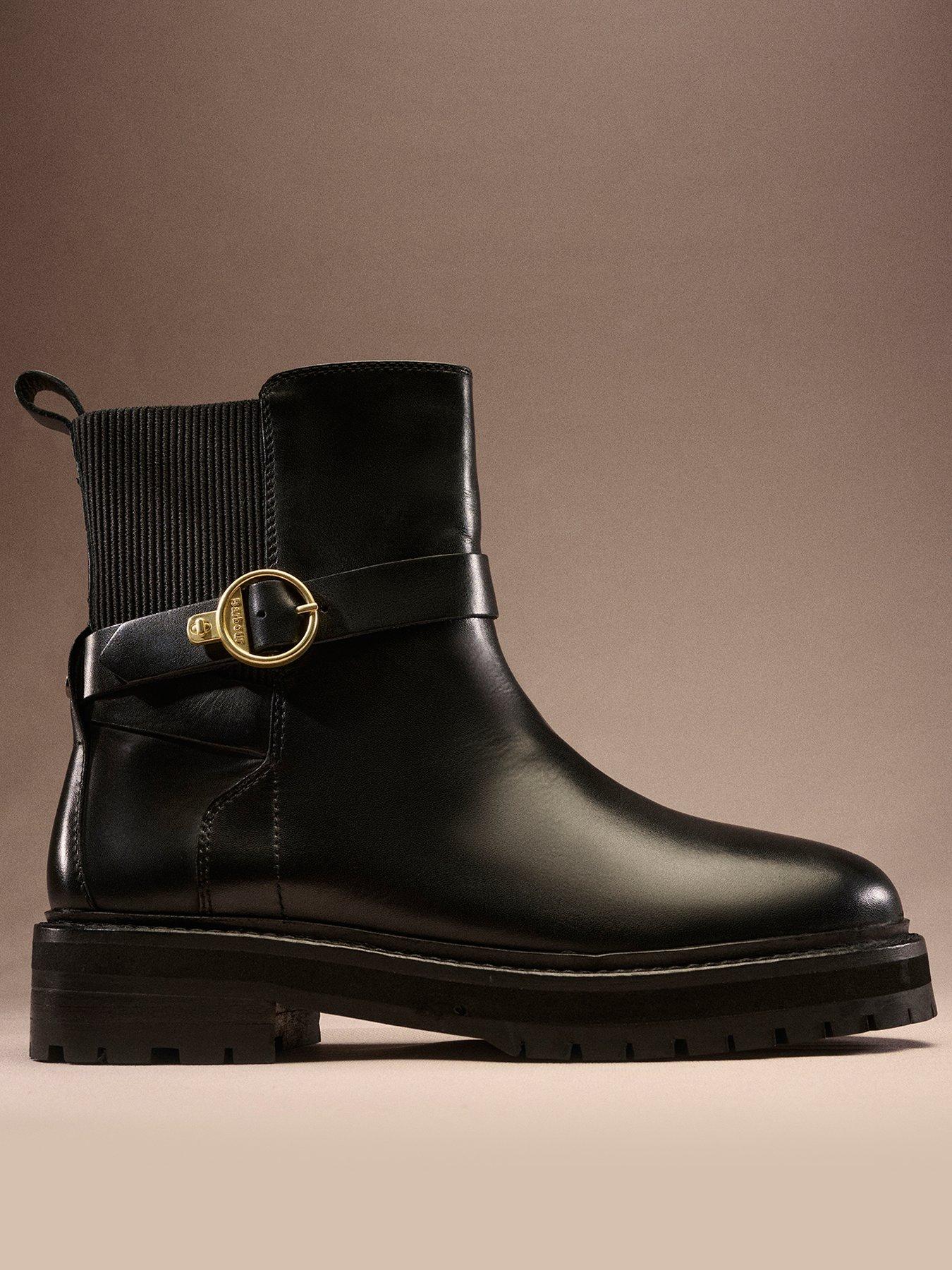 Image 1 of 5 of Barbour Womens Alexandra Buckle Detail Chunky Sole Ankle Boots - Black