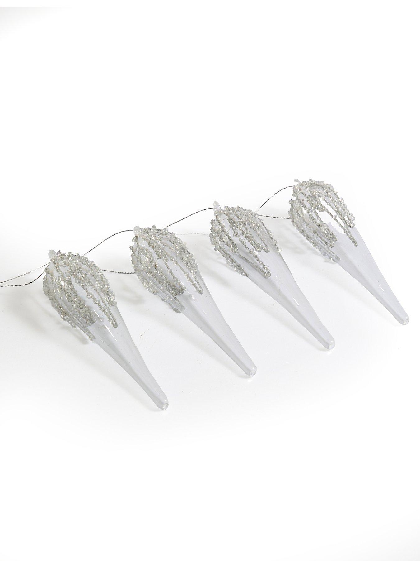 Image 2 of 3 of Festive Pack Of 4 Silver/Clear Glass Icicle Christmas Tree Decorations - 20&nbsp;cm