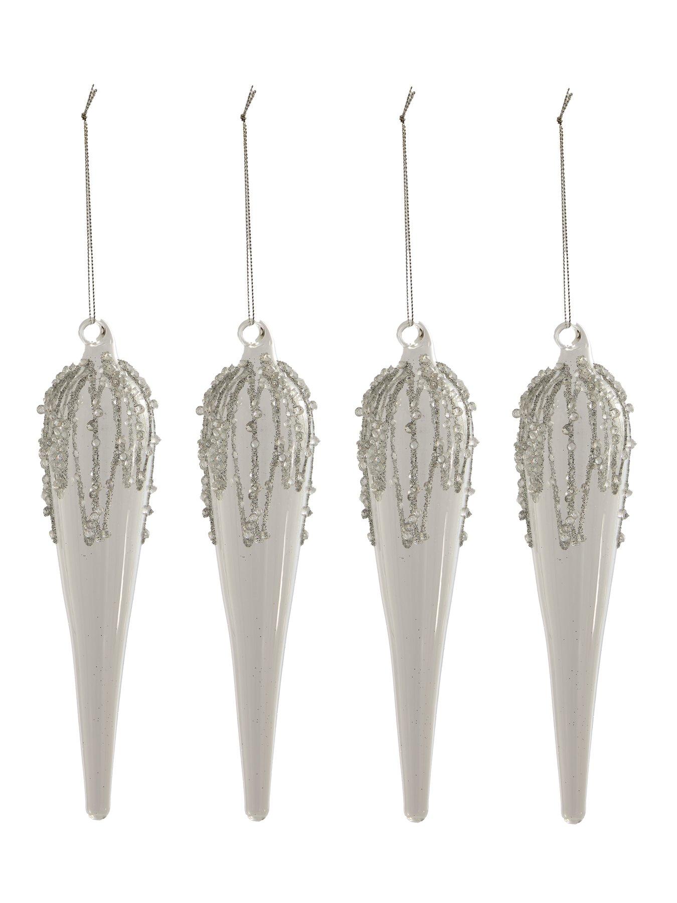Image 3 of 3 of Festive Pack Of 4 Silver/Clear Glass Icicle Christmas Tree Decorations - 20&nbsp;cm