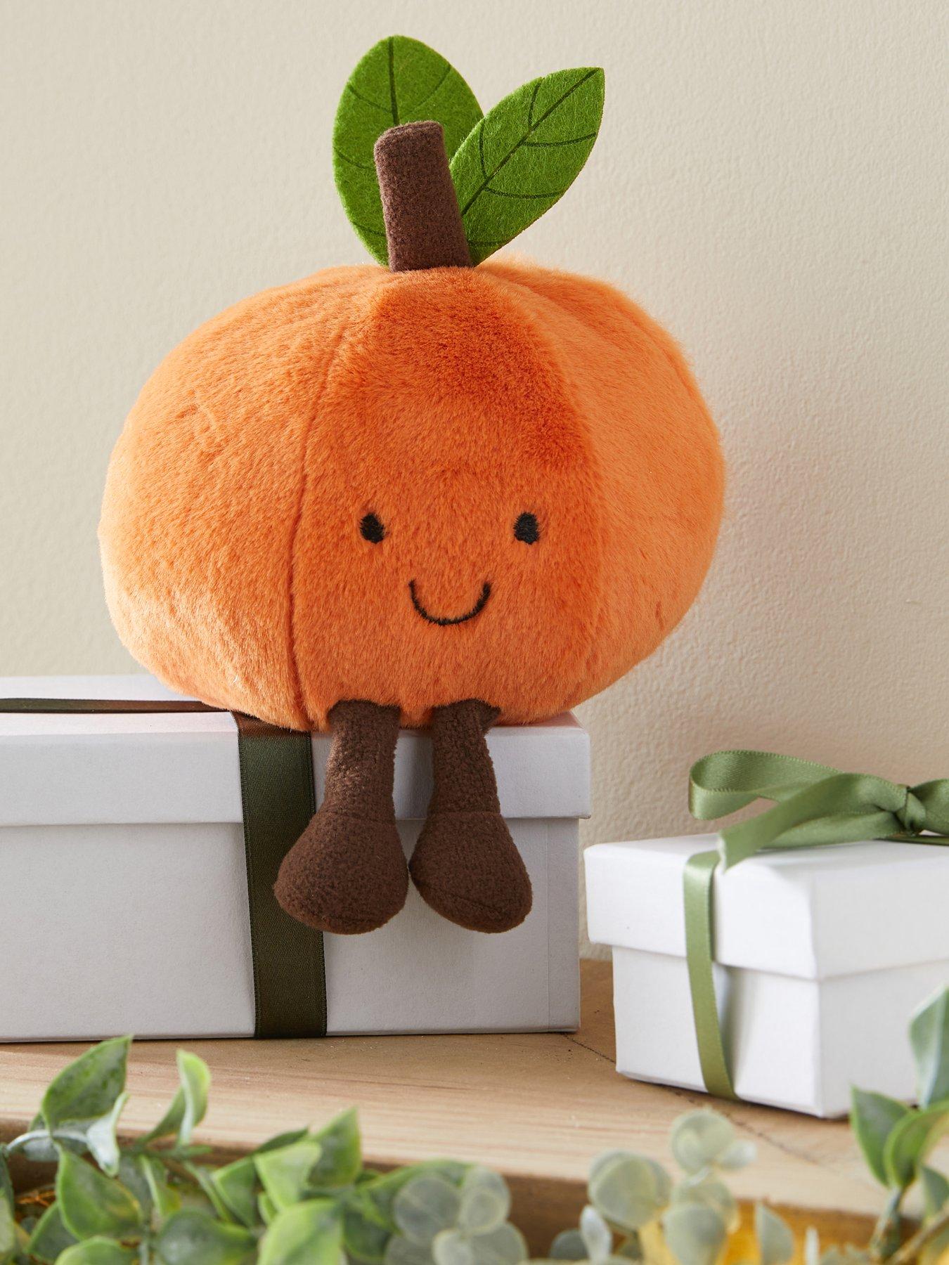 Image 1 of 5 of Festive Plush Orange with Green Leaves Christmas Decoration&nbsp;- 8cm