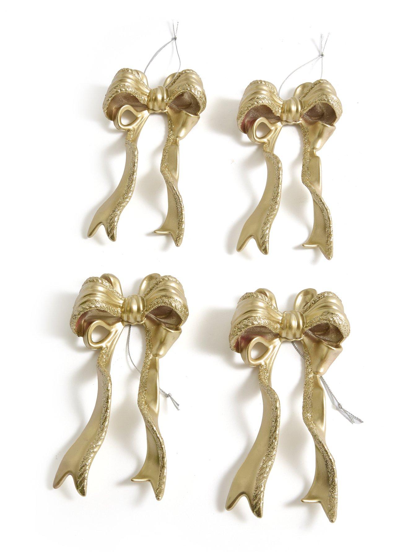 Image 2 of 3 of Festive Pack of 4 Champagne Gold Glitter Bow Christmas Tree&nbsp;Baubles -18cm