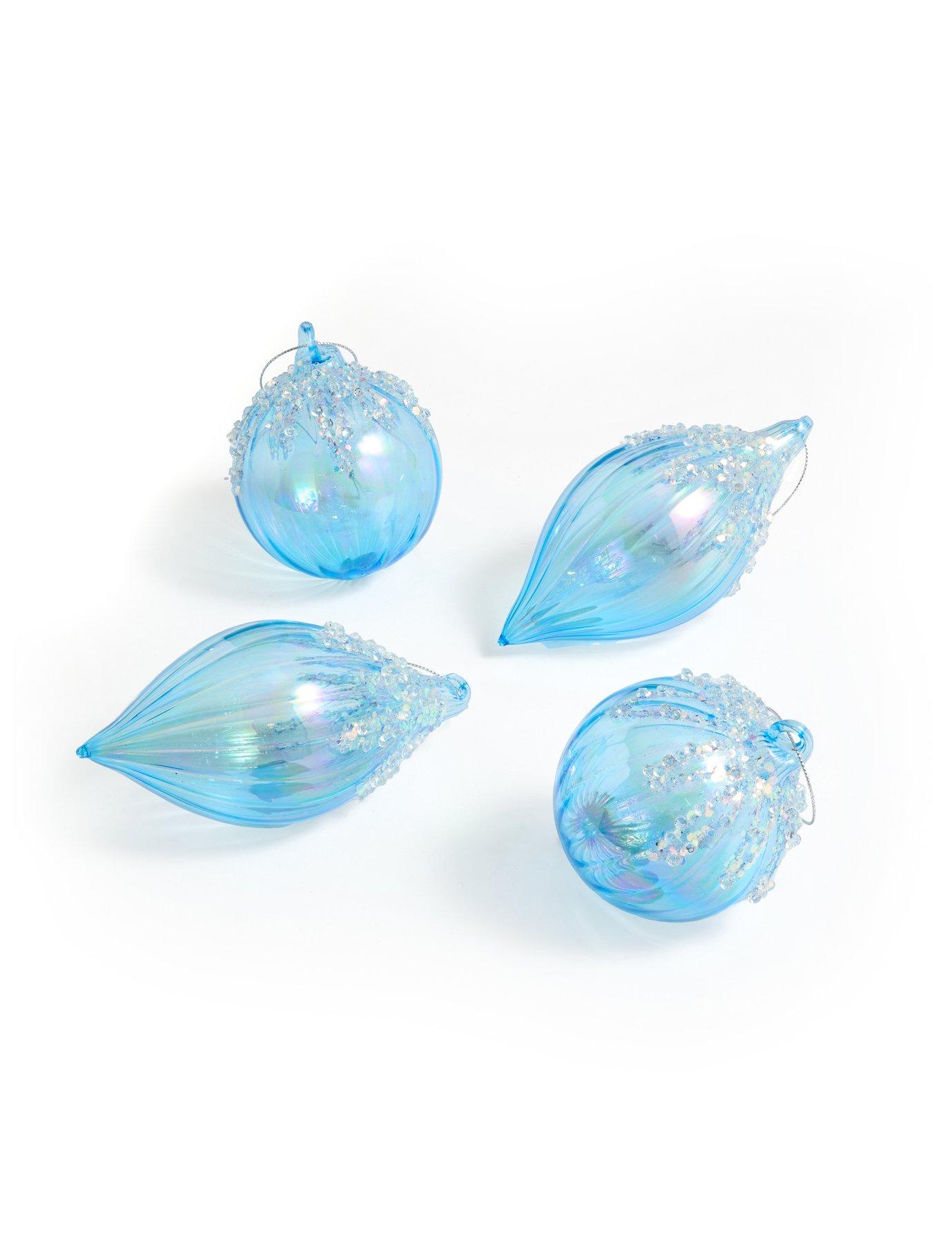 Image 2 of 3 of Festive Pack of 4 Pale Blue Ribbed Glass Christmas Tree Baubles - 8cm