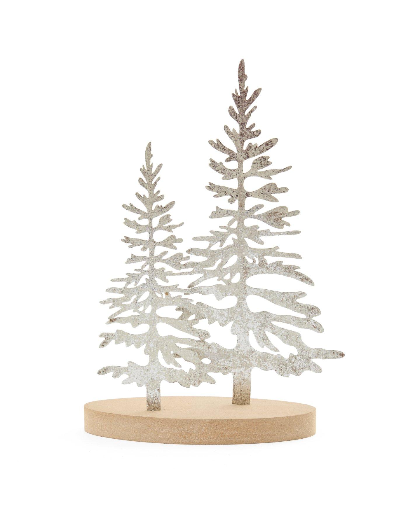 Image 2 of 7 of Festive Silver Metal Christmas Trees with Wooden Base - 29cm