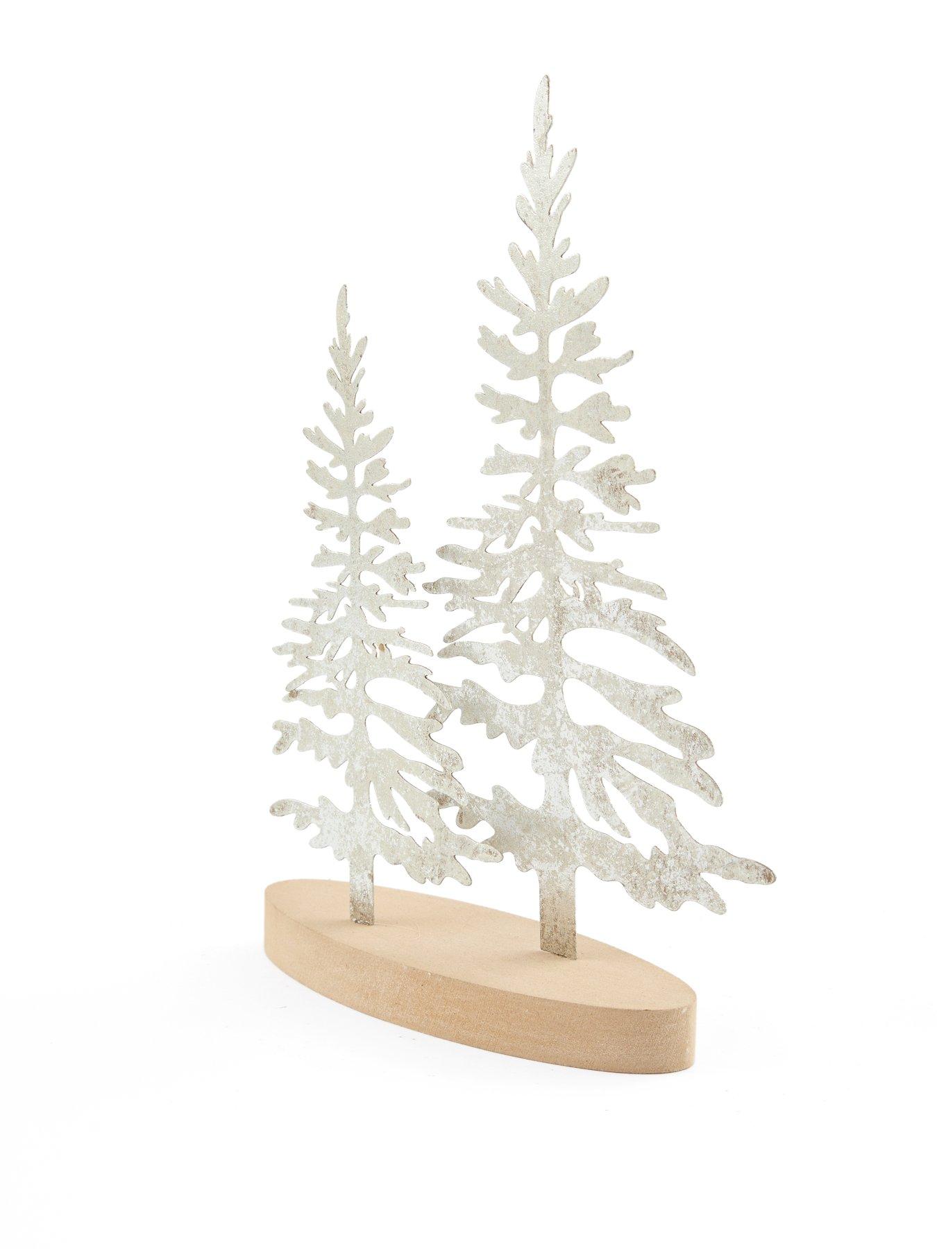 Image 3 of 7 of Festive Silver Metal Christmas Trees with Wooden Base - 29cm