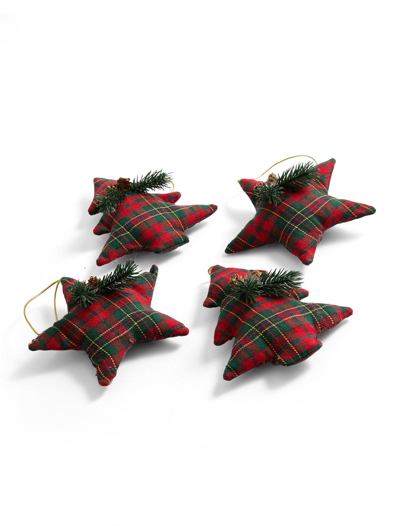 Image 2 of 3 of Festive Pack of 4 Tartan Christmas&nbsp;Star and Tree Baubles