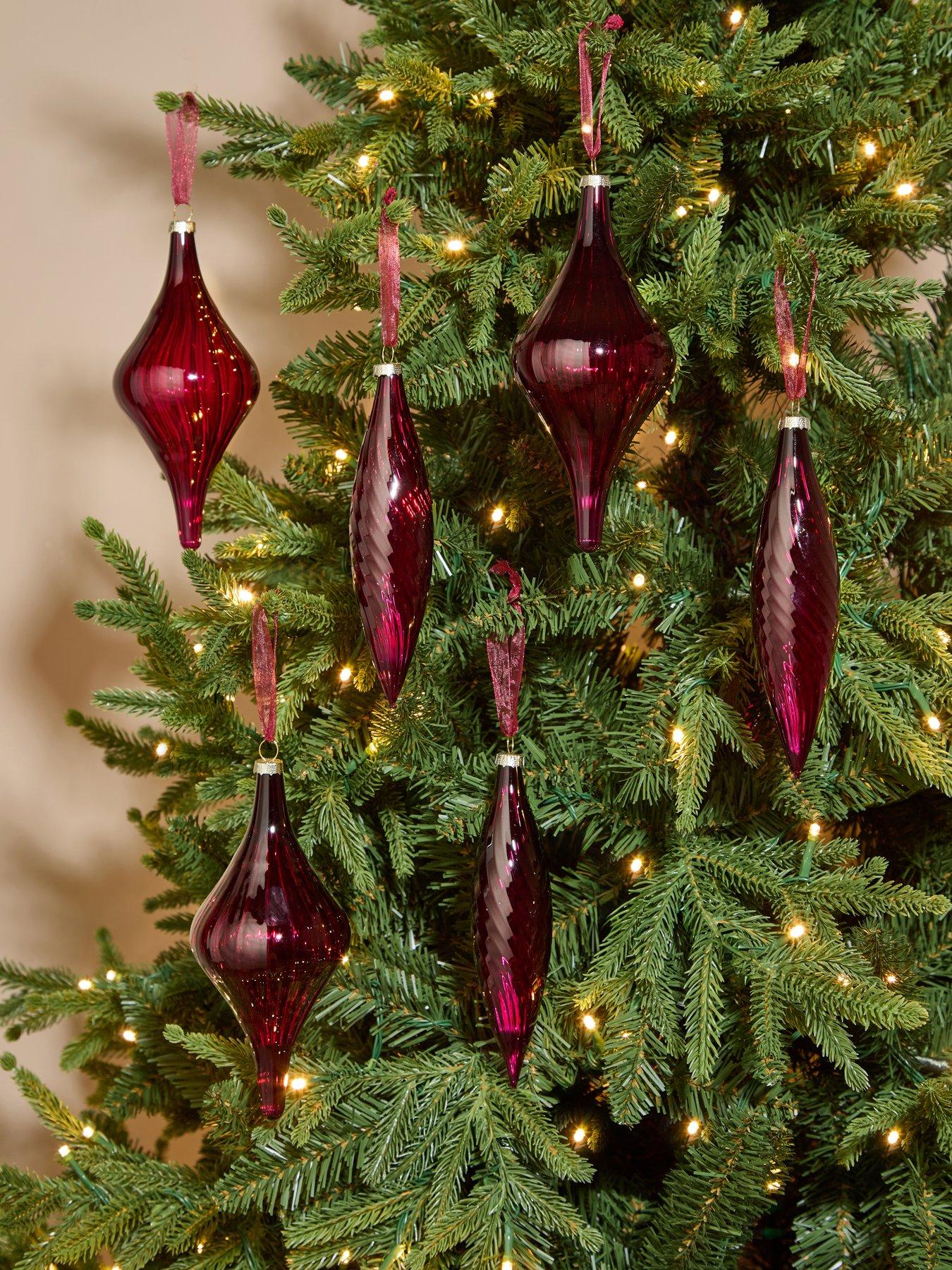 Image 1 of 3 of Festive Pack of 6 Burgundy Glass Christmas Tree Baubles