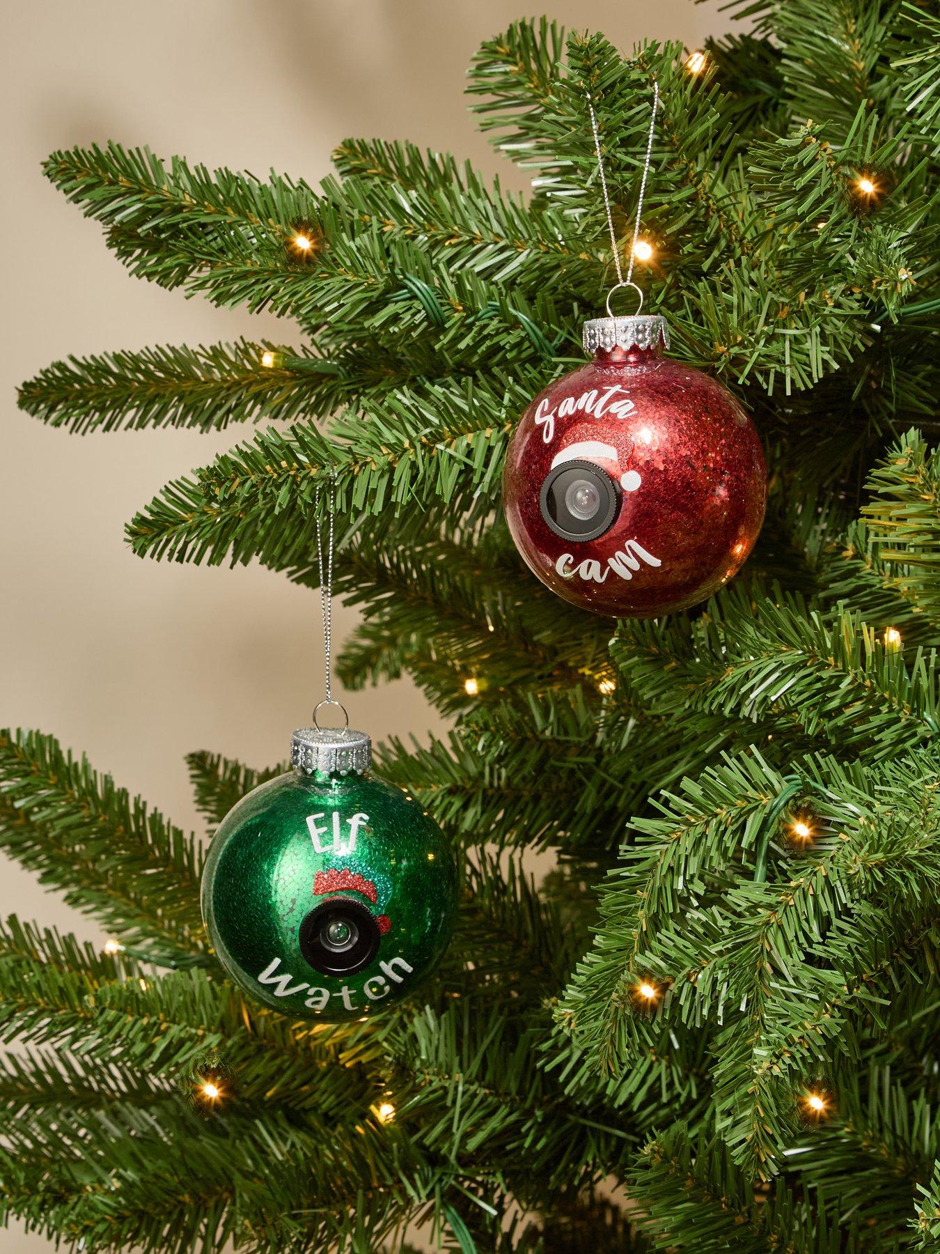 Festive Pack of 2 Santa/Elf Cam Christmas Tree Baubles