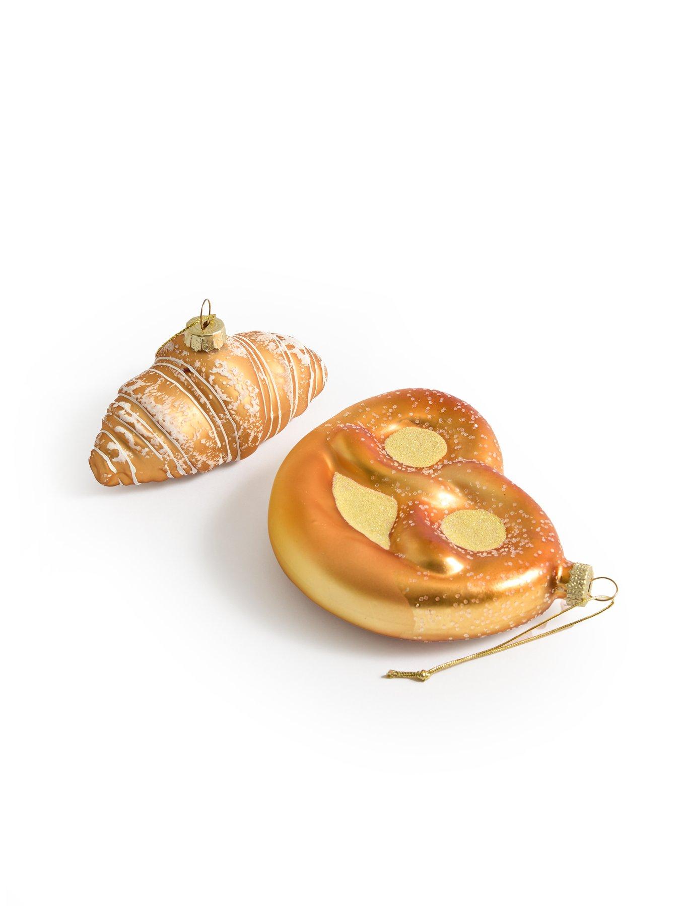 Image 2 of 3 of Festive Pack of 2 Pastry Christmas Tree&nbsp;Baubles - Croissant &amp; Pretzel