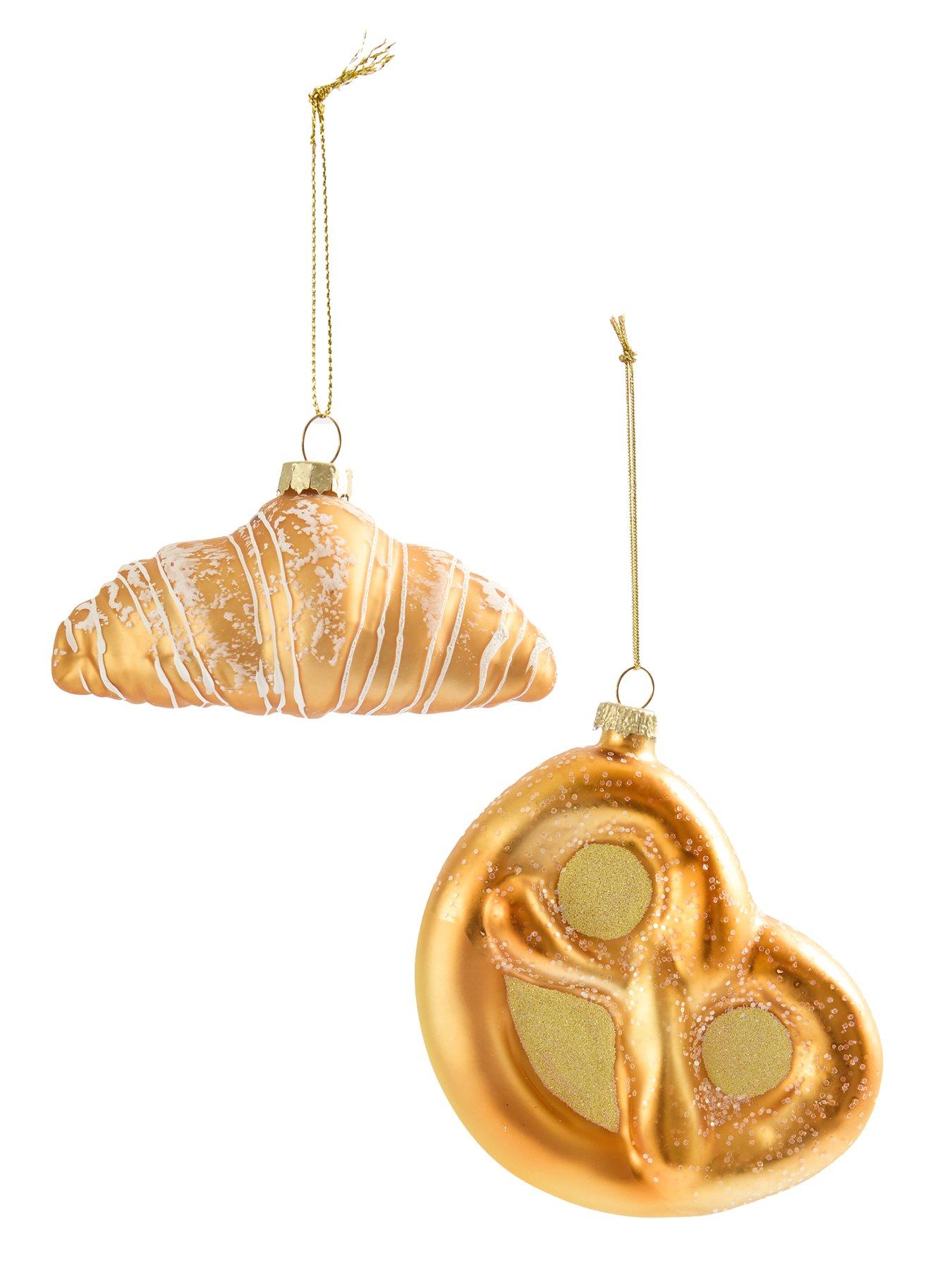 Image 3 of 3 of Festive Pack of 2 Pastry Christmas Tree&nbsp;Baubles - Croissant &amp; Pretzel