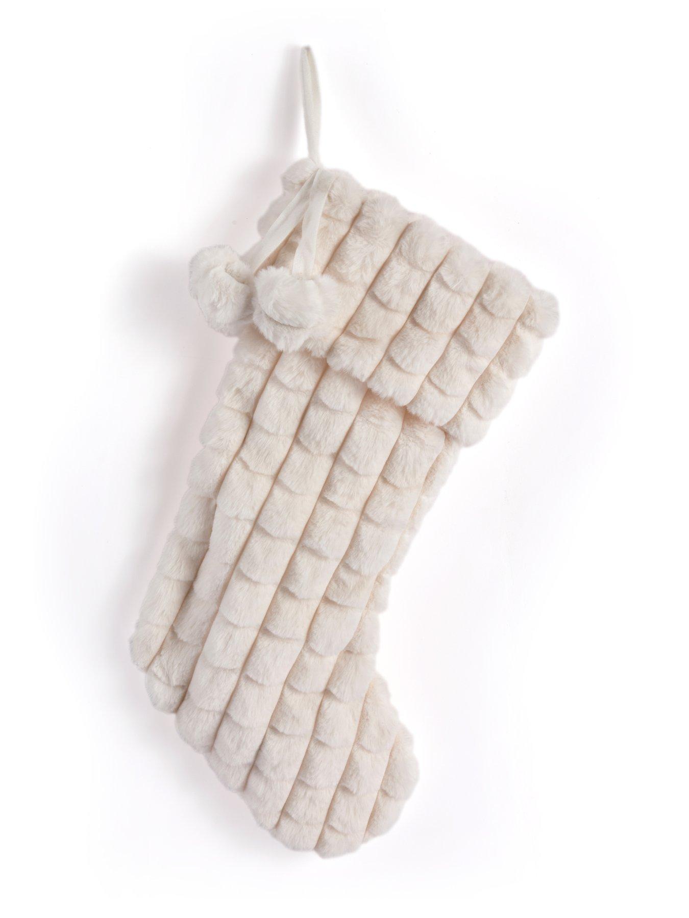 Image 2 of 6 of Festive White Faux Fur Christmas&nbsp;Stocking with Pompoms - 46&nbsp;cm