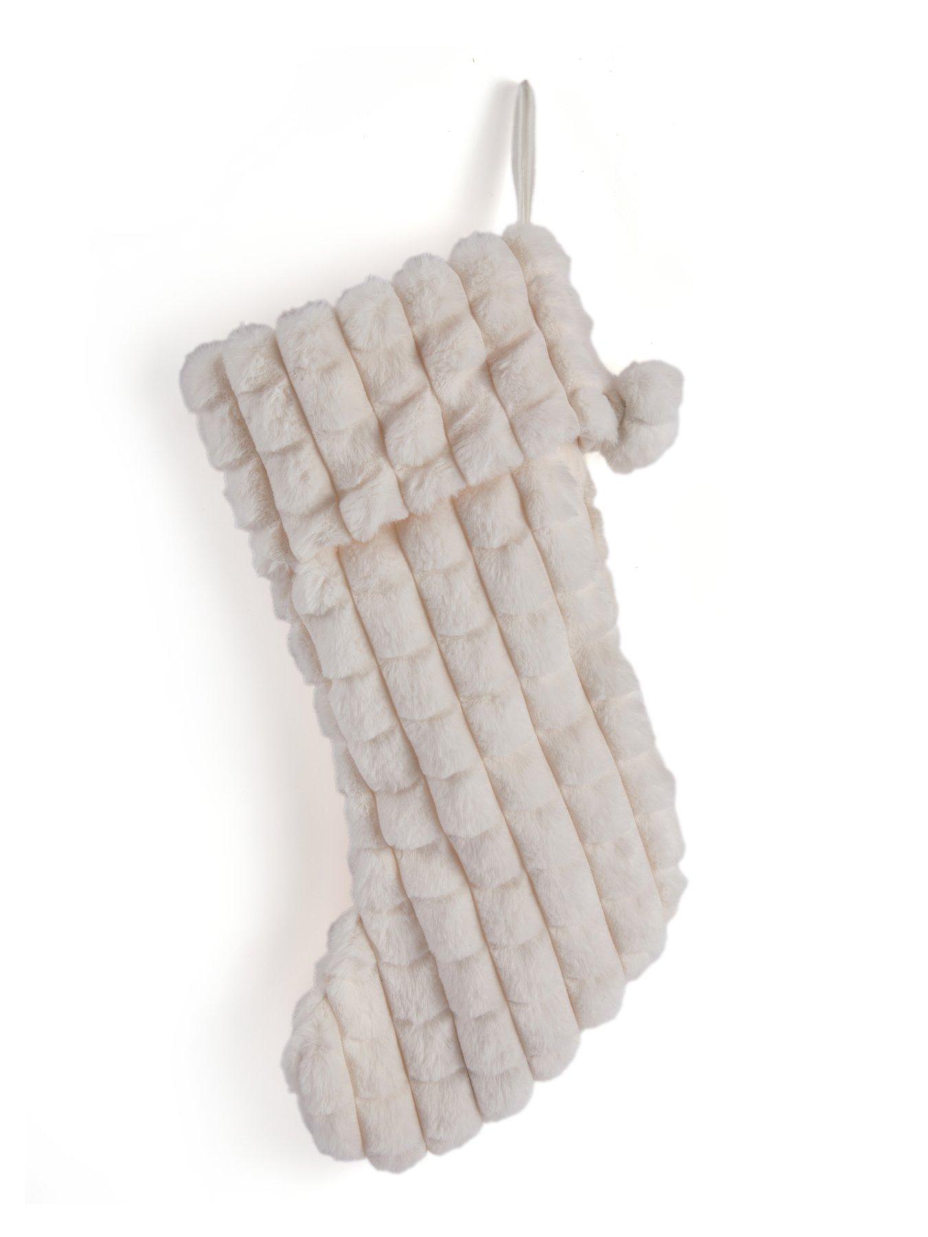 Image 3 of 6 of Festive White Faux Fur Christmas&nbsp;Stocking with Pompoms - 46&nbsp;cm