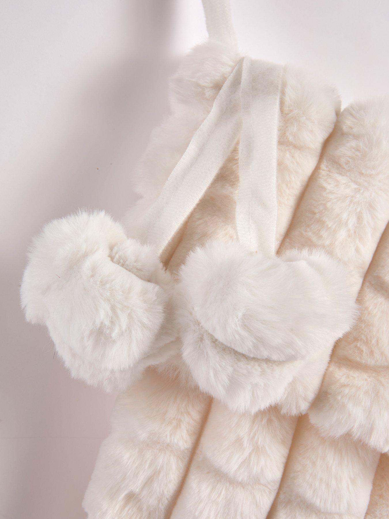 Image 4 of 6 of Festive White Faux Fur Christmas&nbsp;Stocking with Pompoms - 46&nbsp;cm