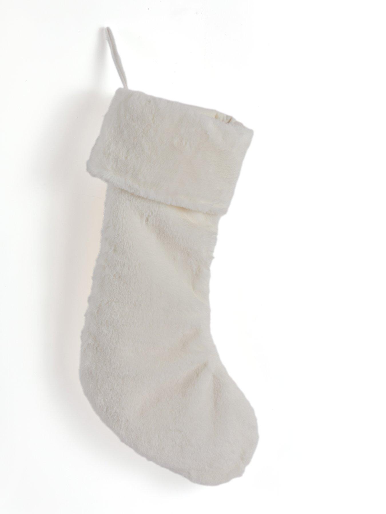 Image 3 of 6 of Festive White Faux Fur Christmas Stocking&nbsp;with Pom Poms&nbsp;-&nbsp;56&nbsp;cm