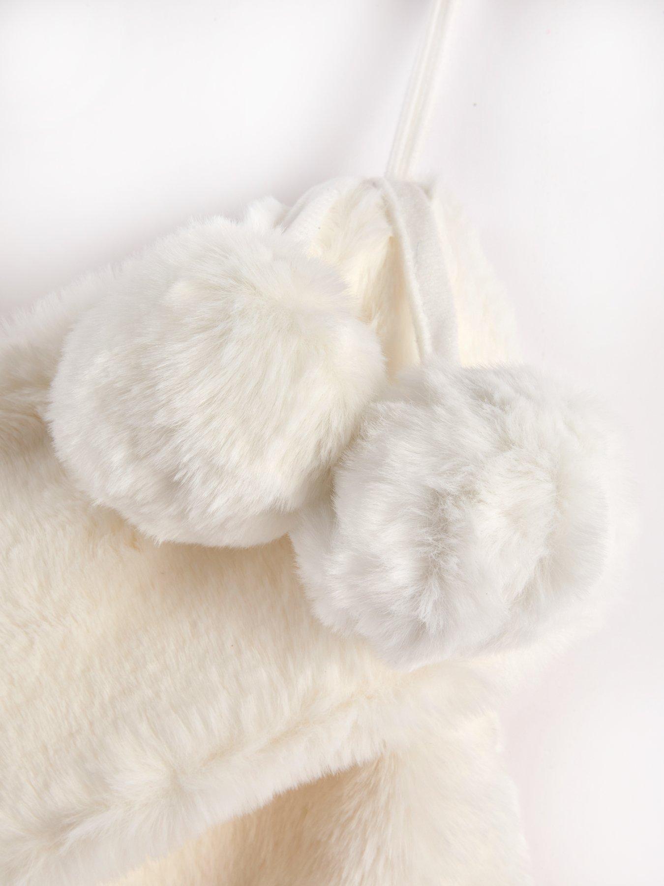 Image 4 of 6 of Festive White Faux Fur Christmas Stocking&nbsp;with Pom Poms&nbsp;-&nbsp;56&nbsp;cm