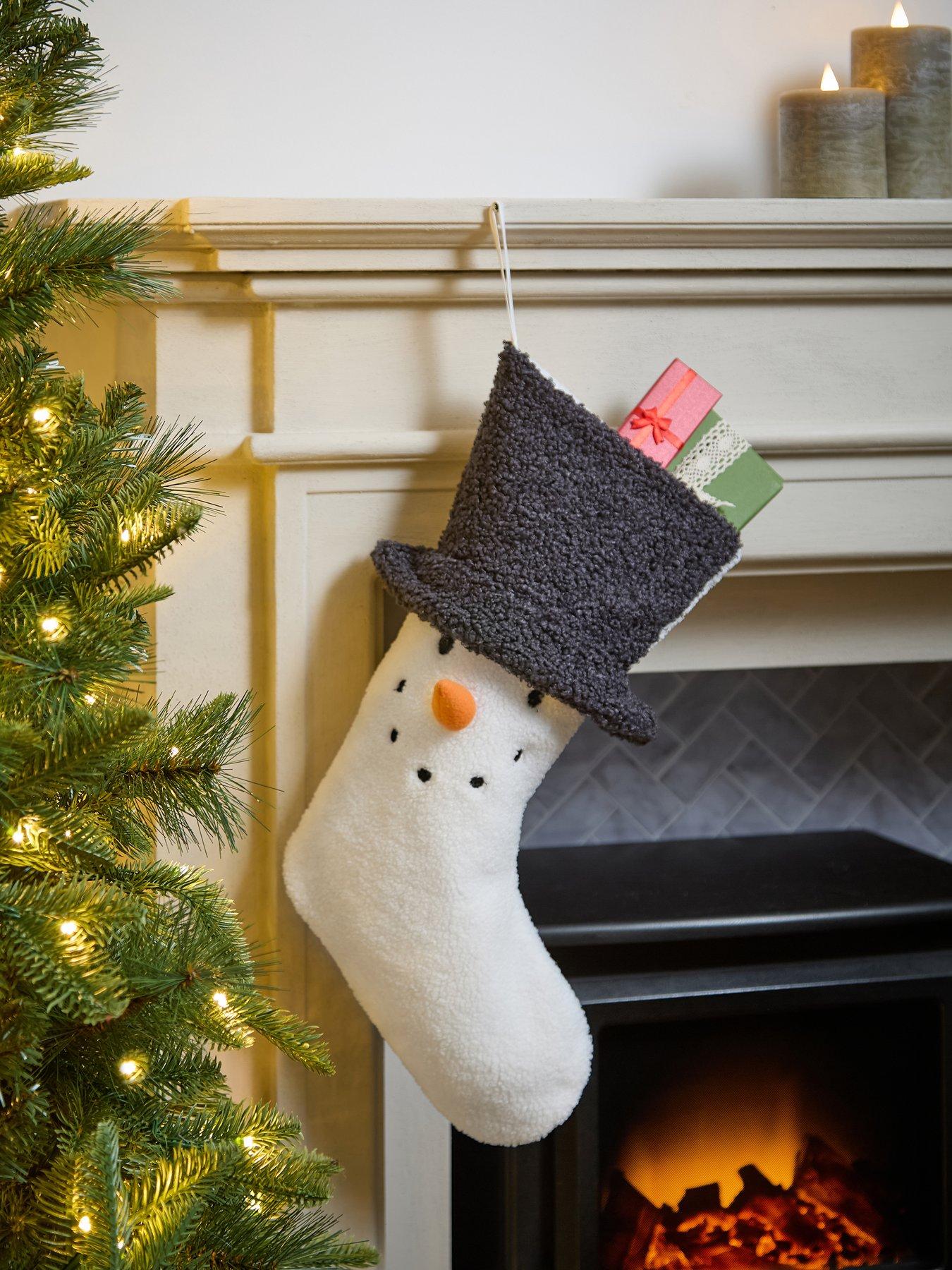 Festive Snowman Christmas Stocking with Black Top Hat - 46 cm