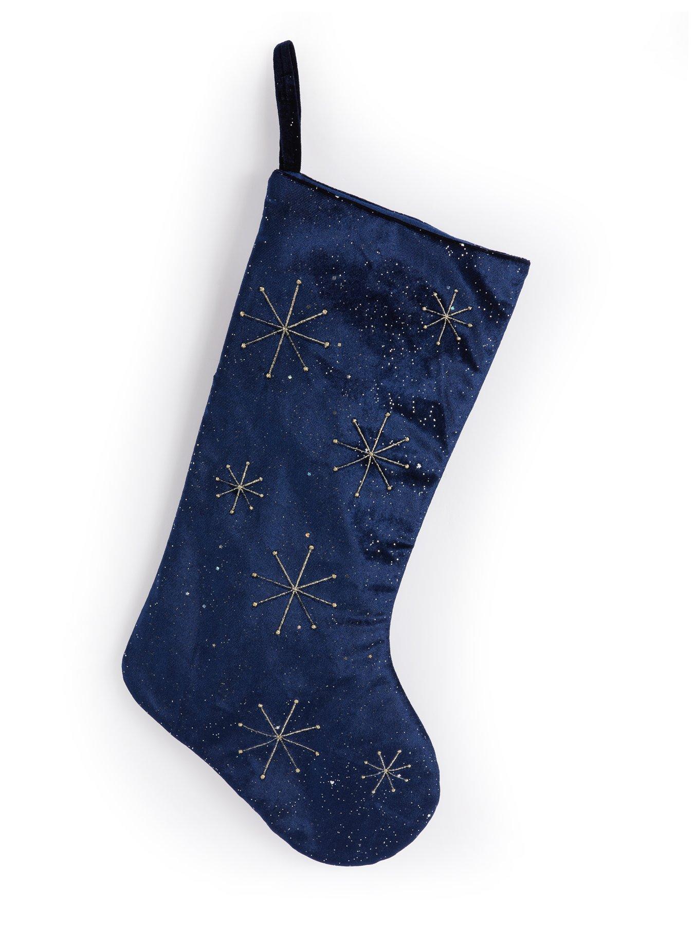 Image 2 of 6 of Festive Dark Navy Christmas Stocking with Gold Starburst Pattern - 55cm
