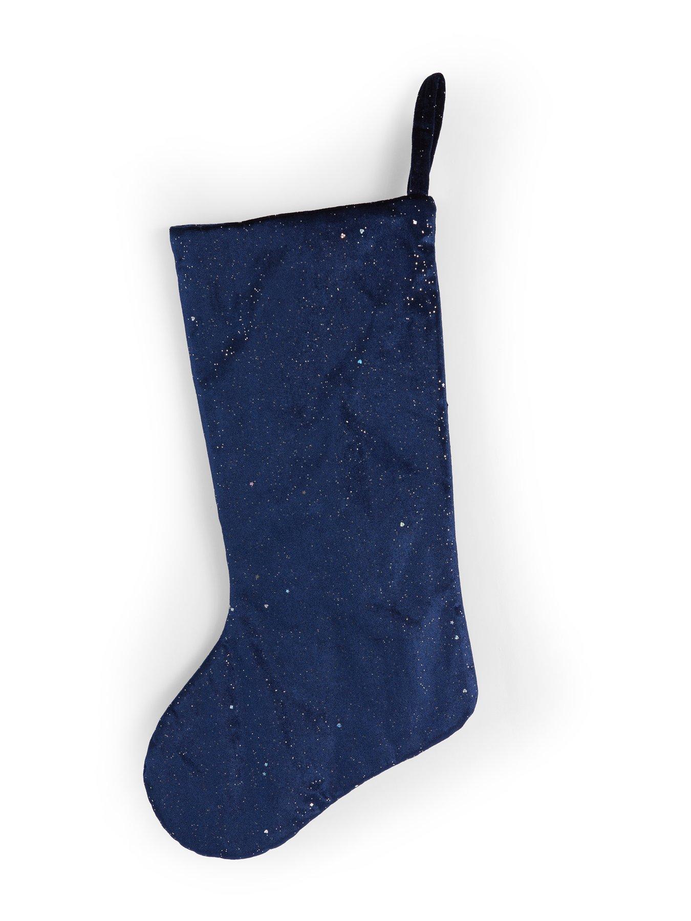 Image 3 of 6 of Festive Dark Navy Christmas Stocking with Gold Starburst Pattern - 55cm