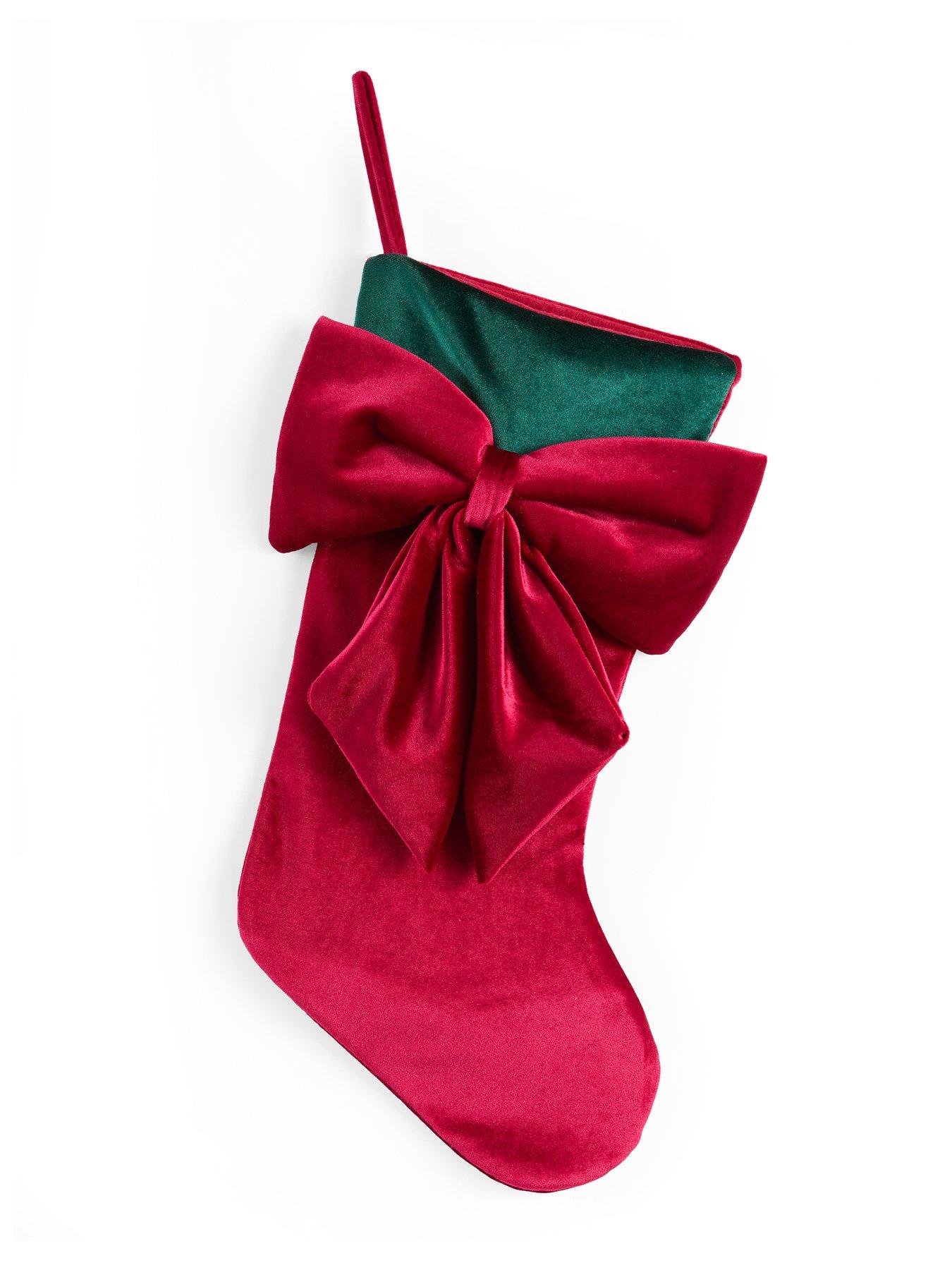 Image 2 of 6 of Festive Red Velvet Christmas&nbsp;Stocking with Red Bow/Green Cuff - 46cm